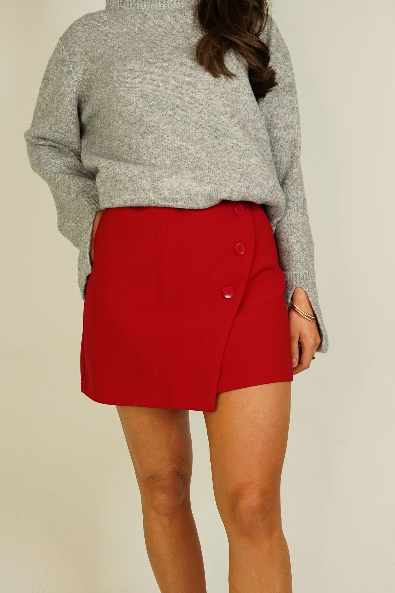 Kiera Asymmetric Button Skirt In Red