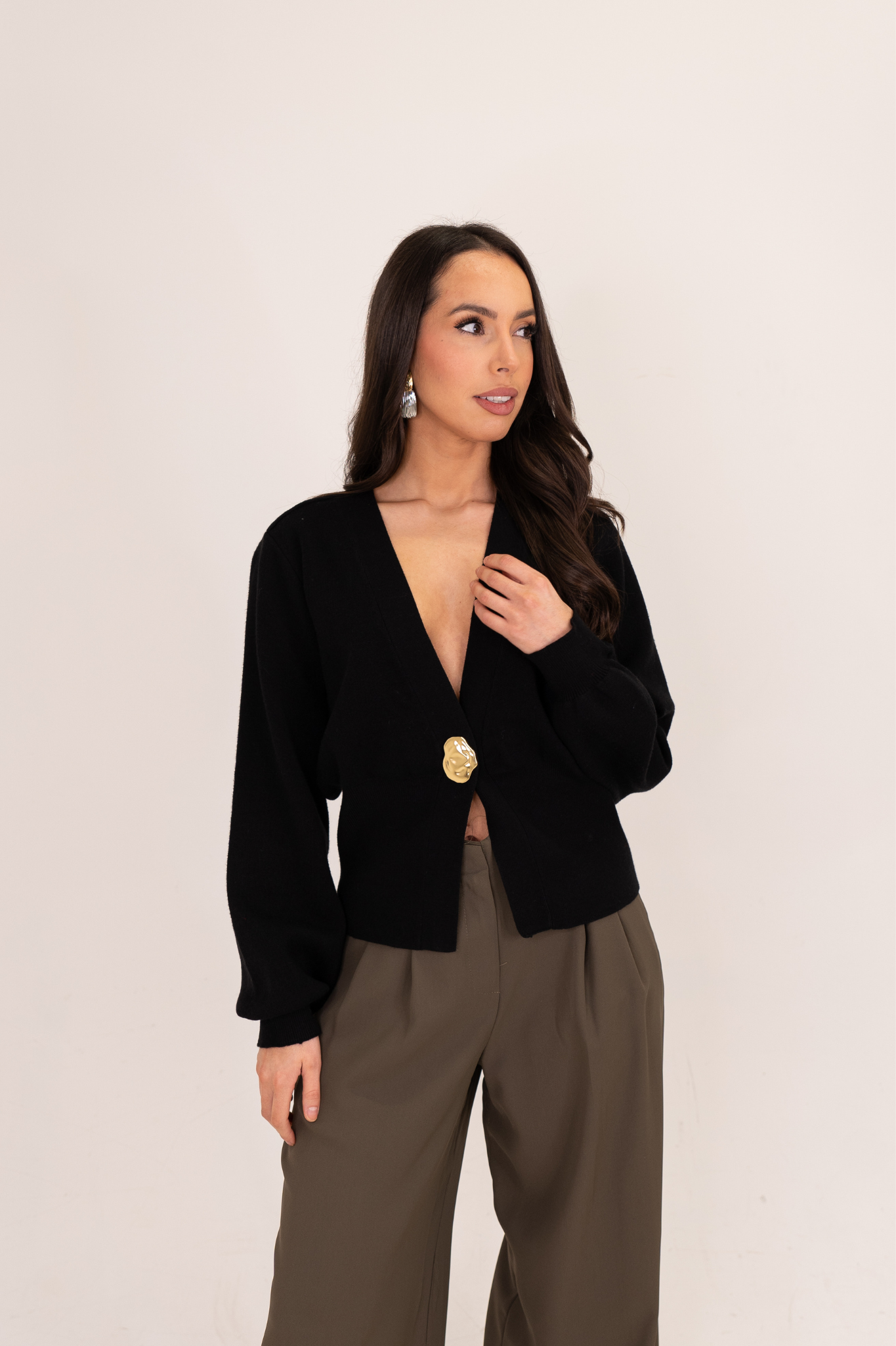 Kendra One Button Cardigan In Black