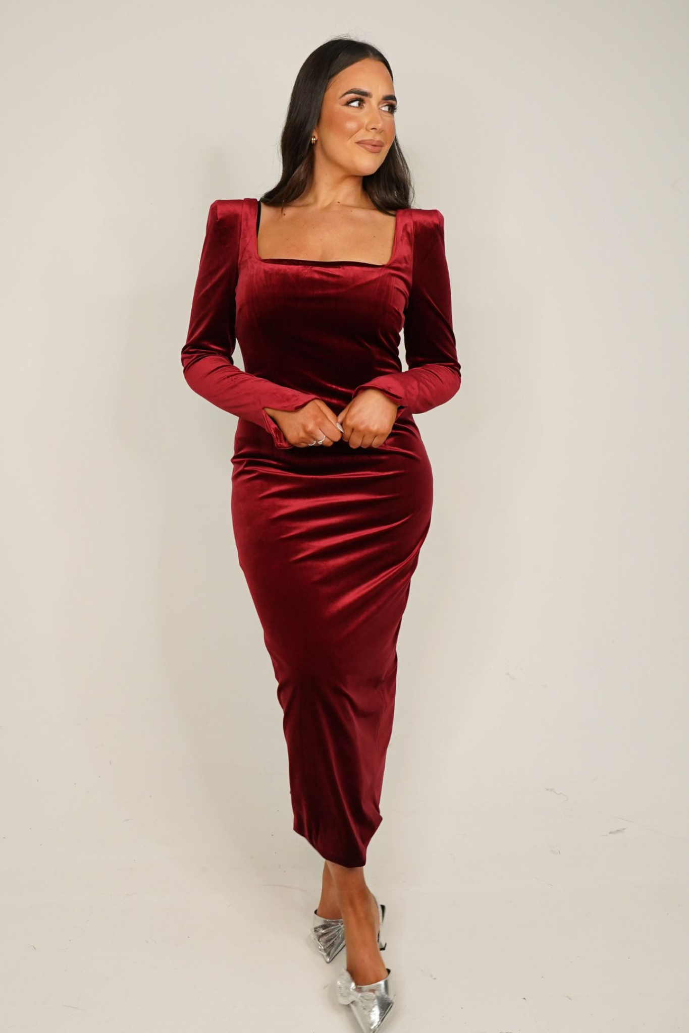 Love Laura Velvet Dress In Mulled Wine