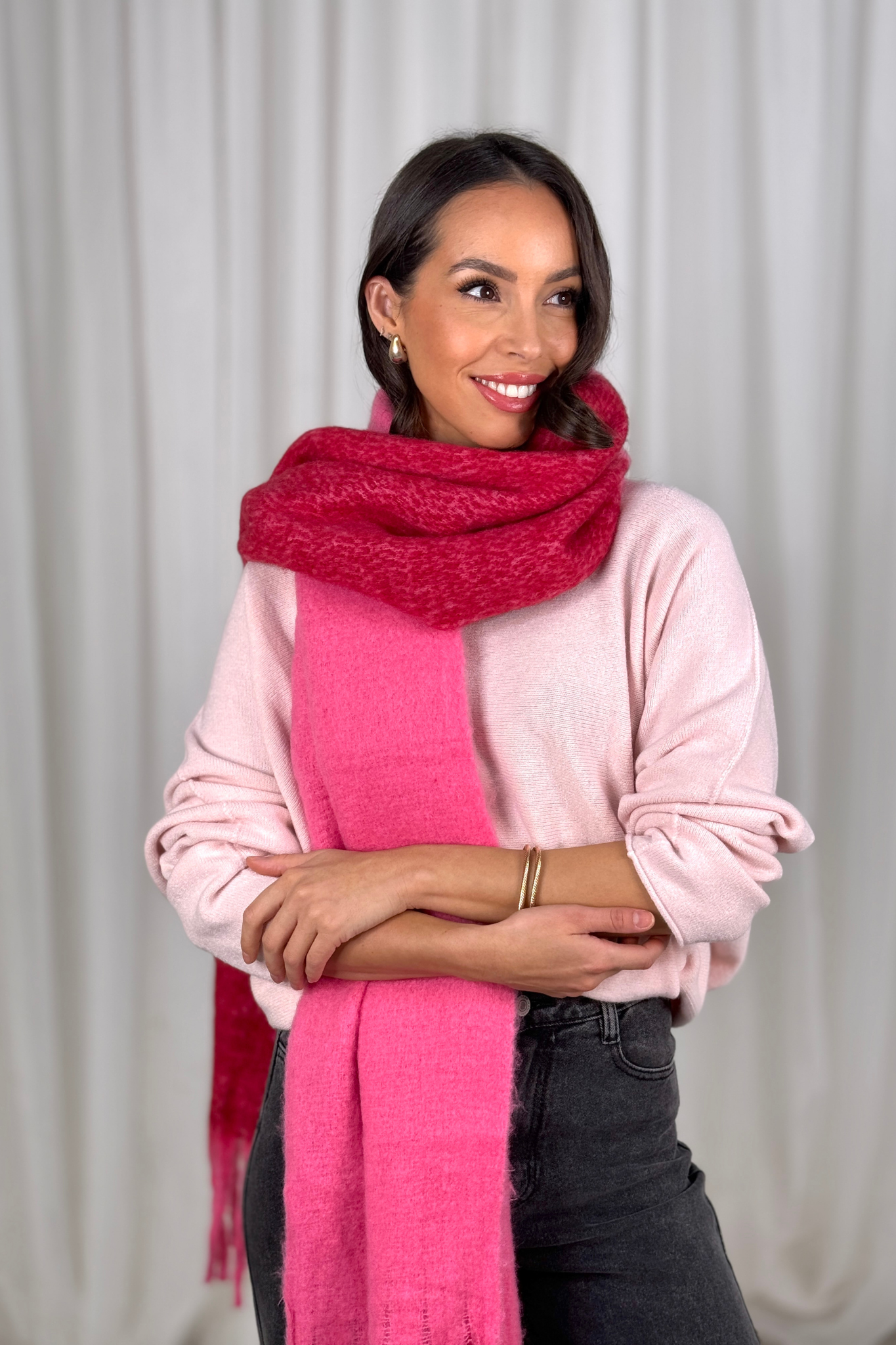 Frankie Two Tone Scarf In Pink & Red