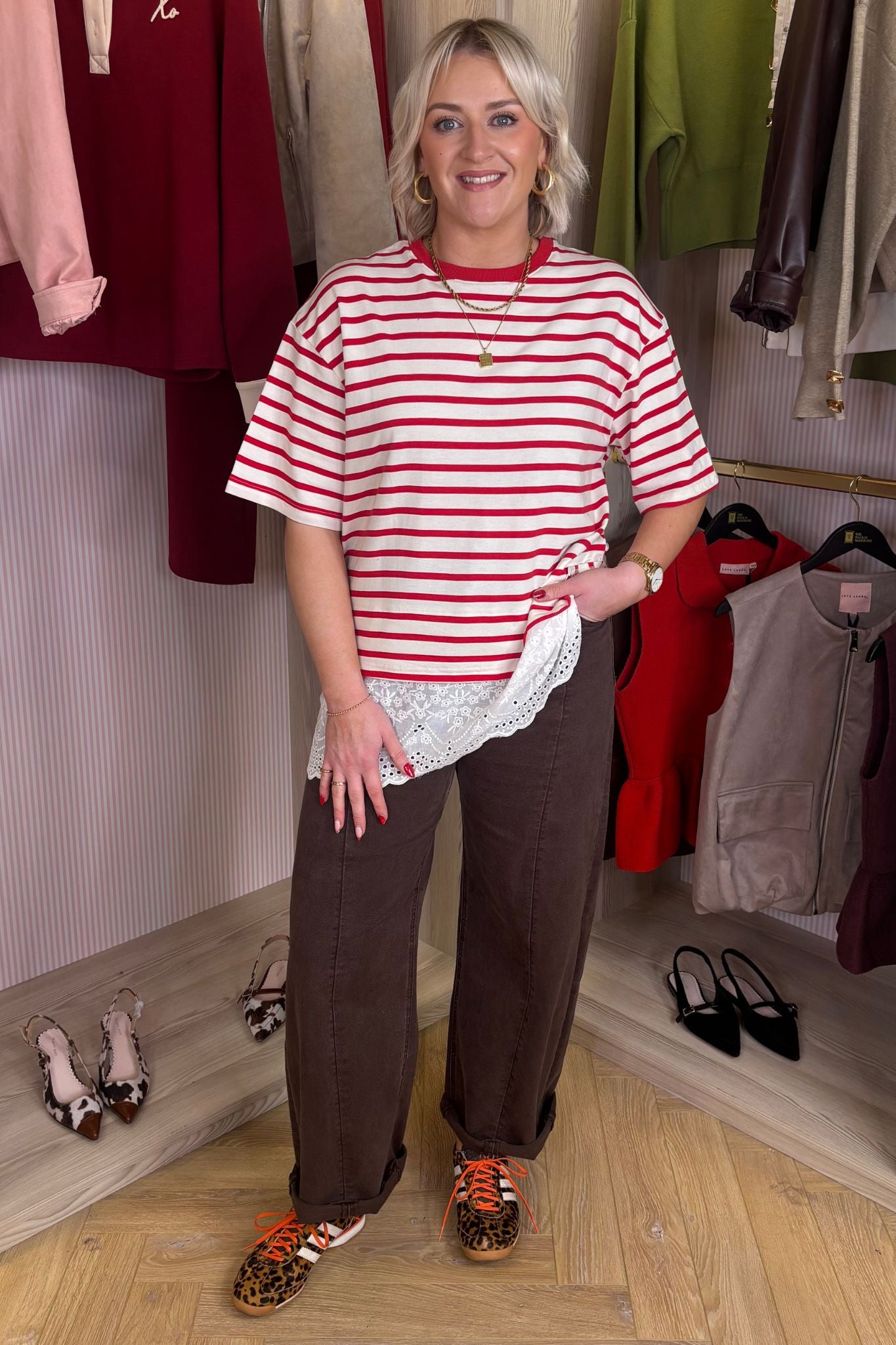 Kiera Stripe T-Shirt In Red
