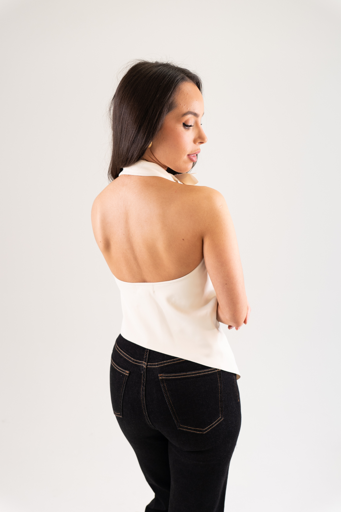 Holly Drape Neck Top In Neutral
