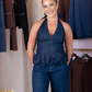 Elsa Sleeveless Denim Top In Dark Wash