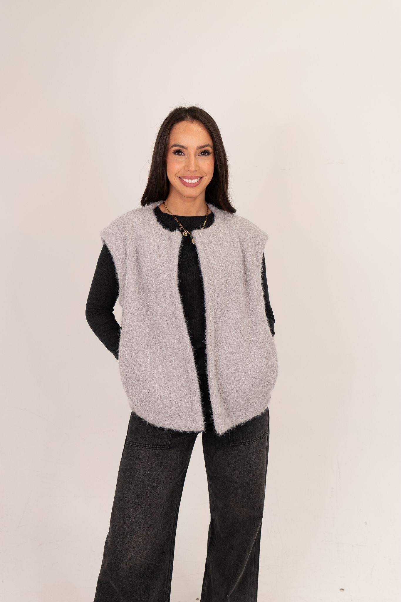 Kendra Textured Waistcoat In Grey