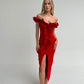 Holly Off Shoulder Ruffle Dress In Red