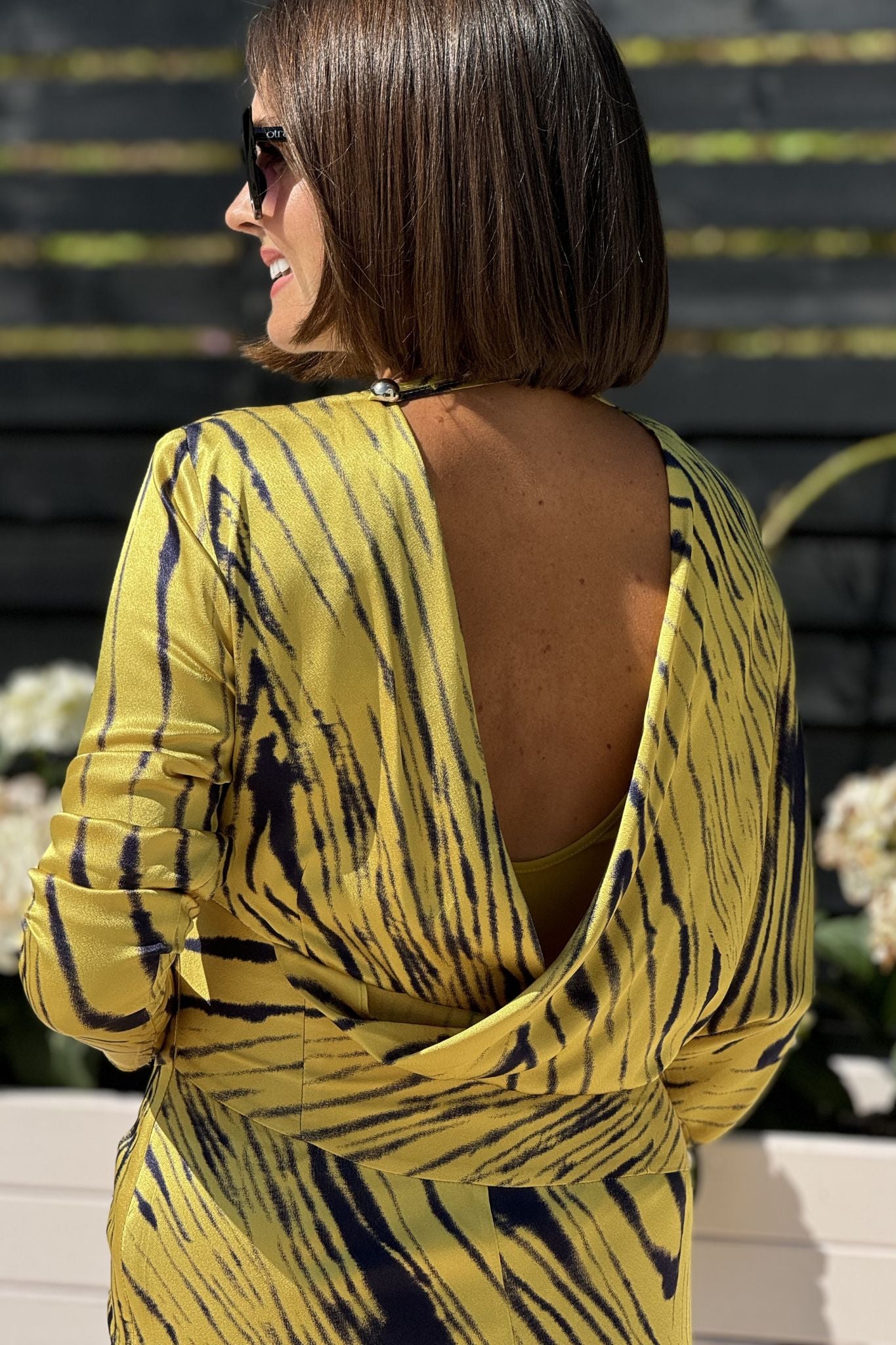 Kayla Printed Wrap Dress In Mustard