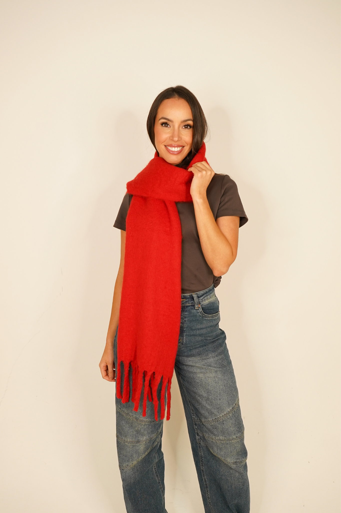 Polly Tassel Scarf In Red