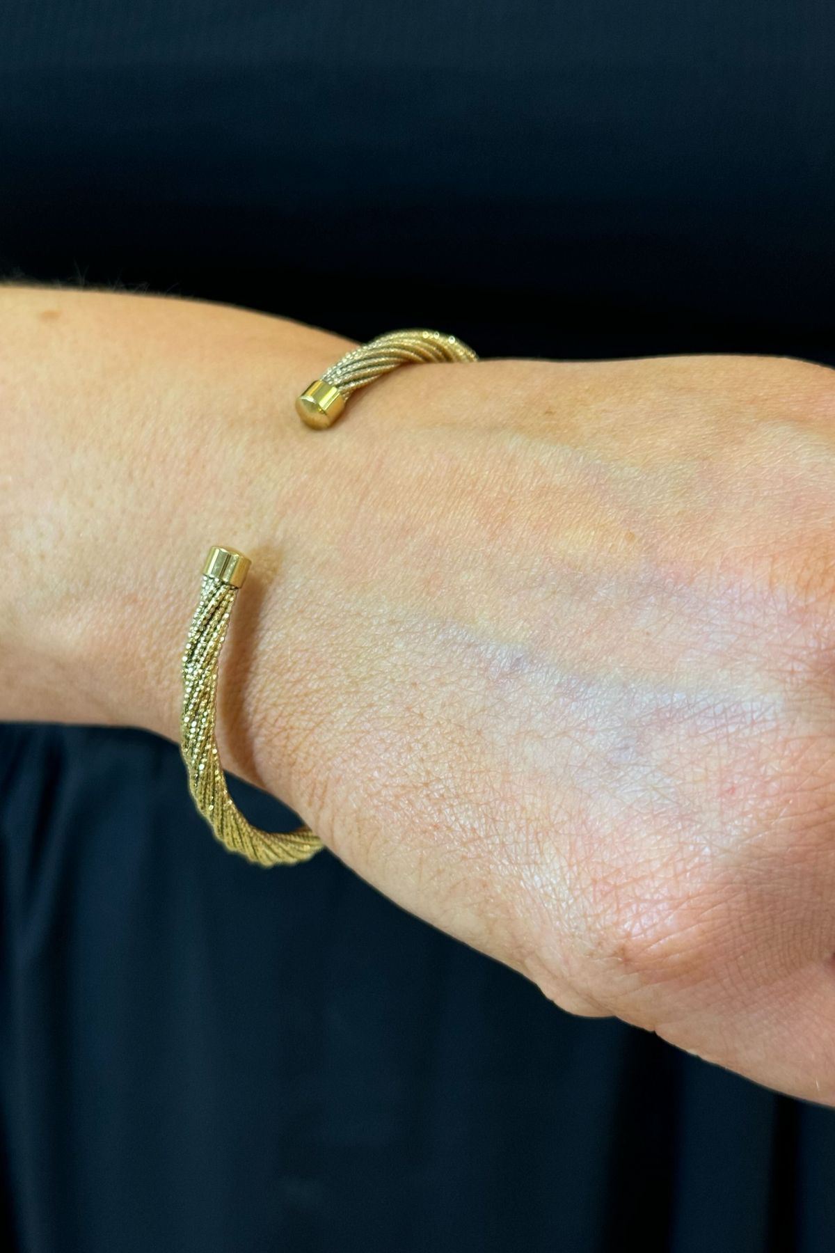 Olive Rope Twist Bangle In Gold