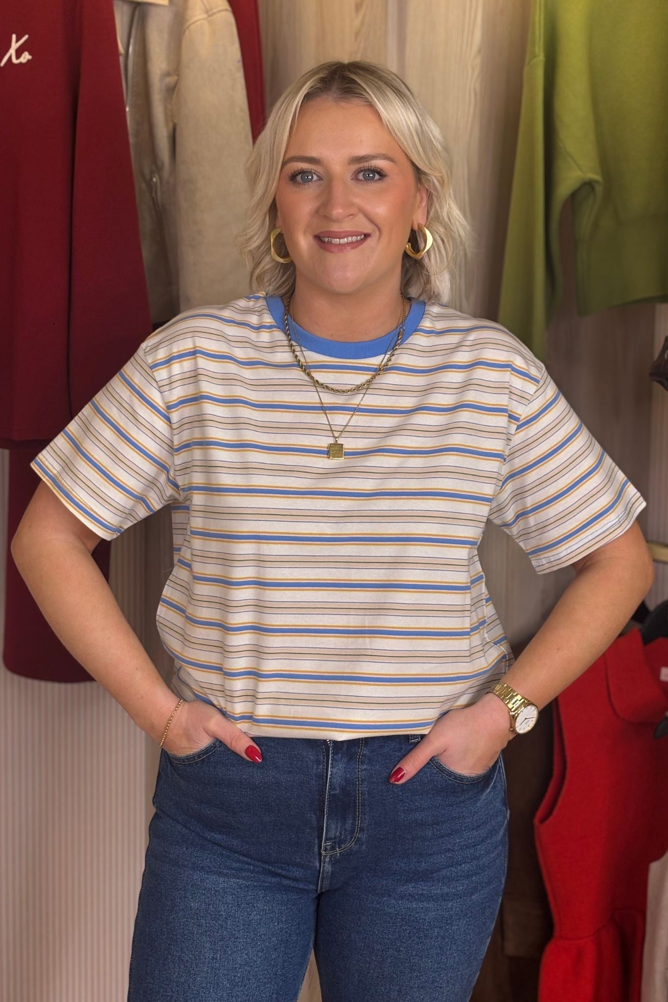 Daisy Stripe T-Shirt In Blue Mix