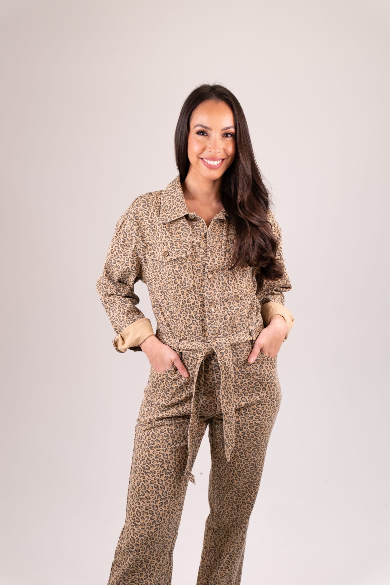 Cora Tie Waist Jumpsuit In Leopard