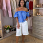 Kendra Stripe Bardot Top In Blue