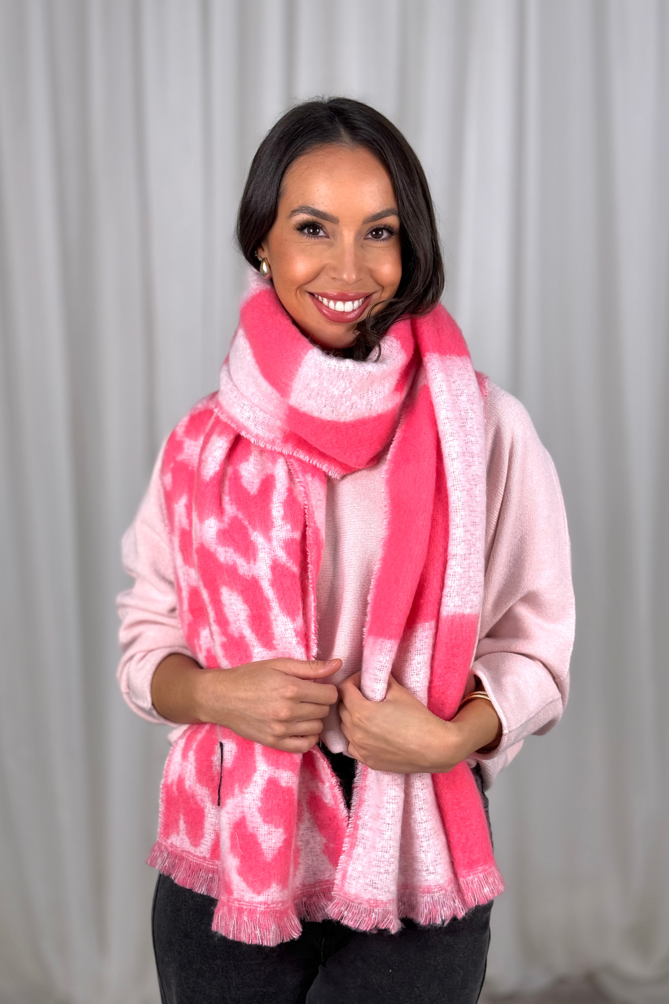 Carly Square & Animal Print Scarf In Pink