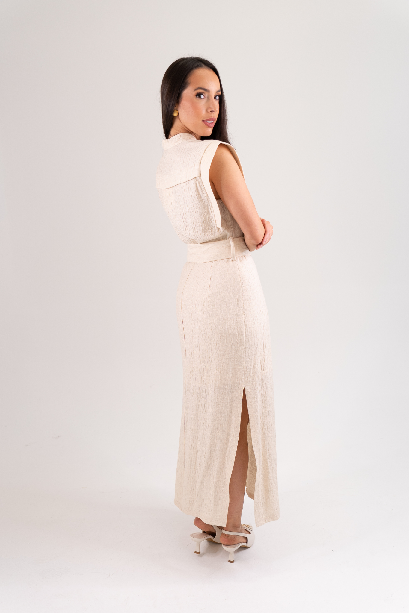 Kayla Tie Waist Dress In Neutral