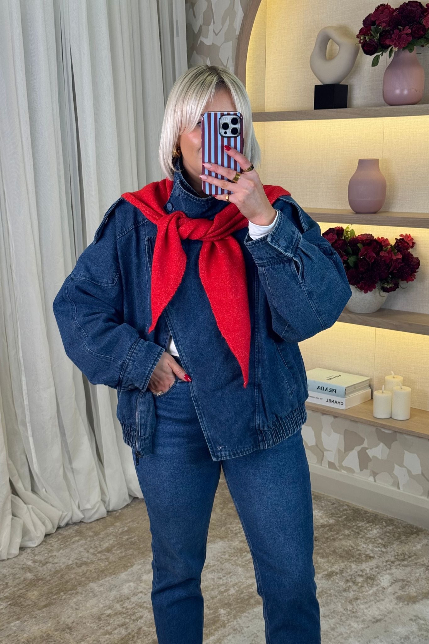 Taylor Denim Bomber Jacket In Mid Wash