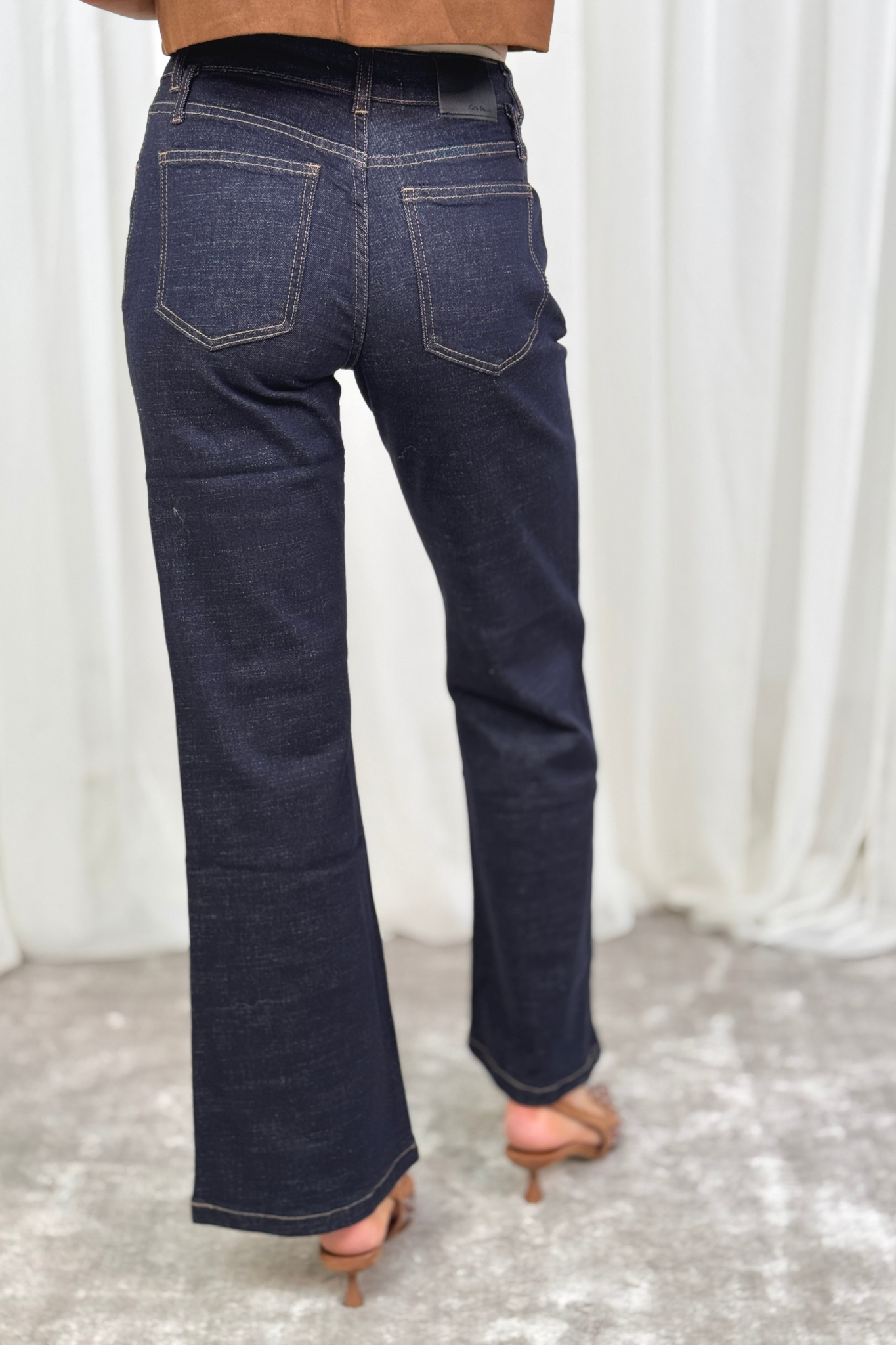 Kitty Pleat Front Wide Leg Jeans In Dark Wash