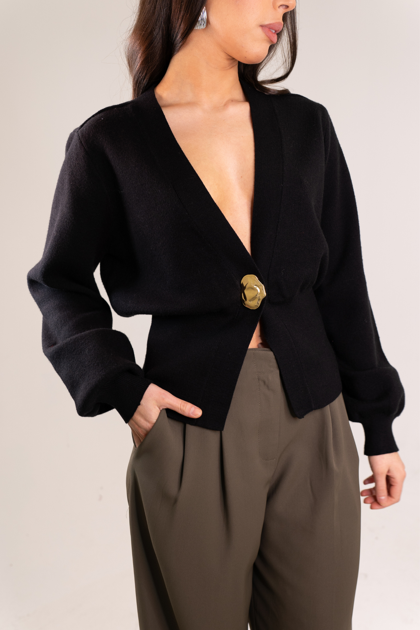 Kendra One Button Cardigan In Black