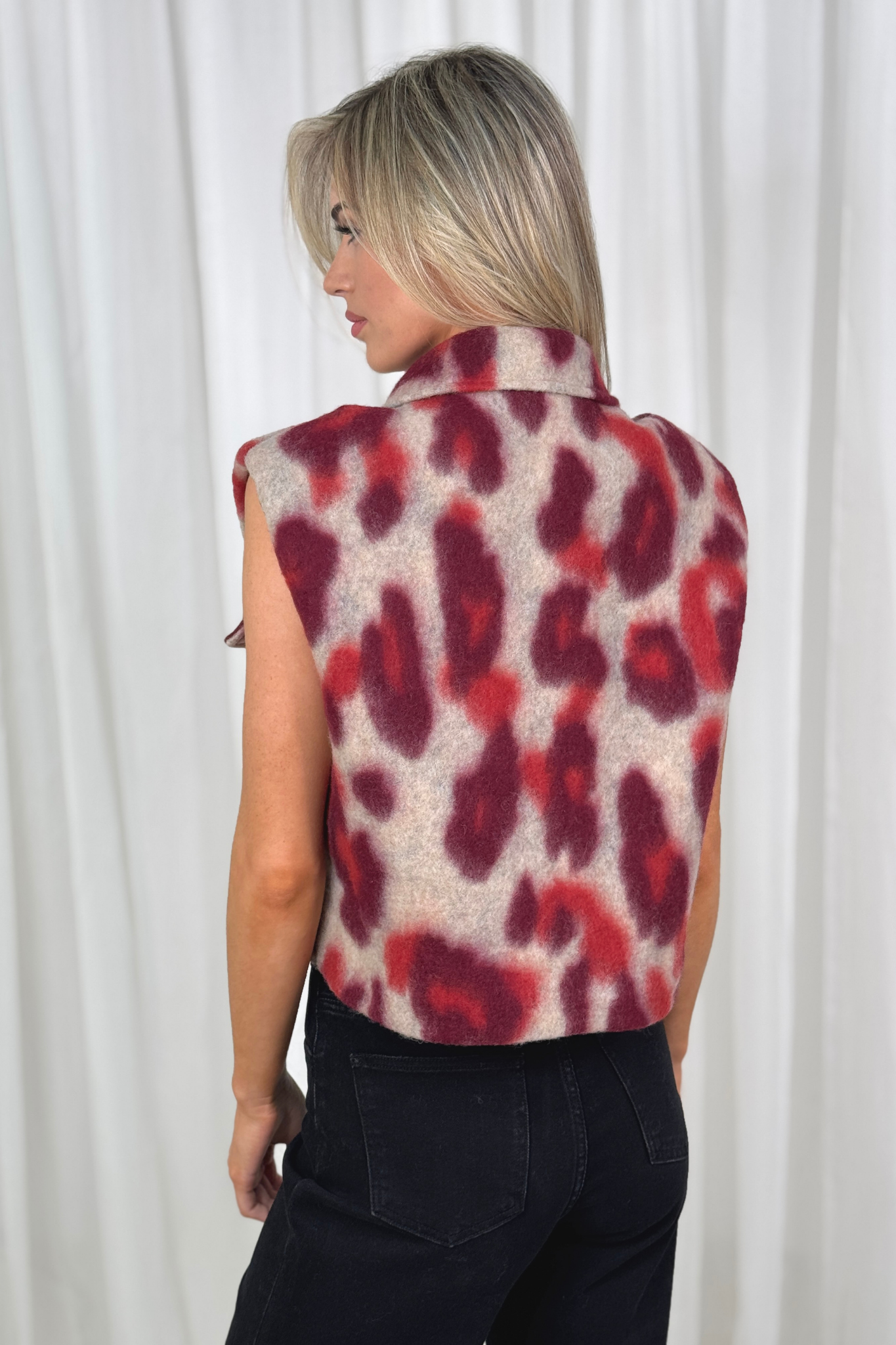 Indie Animal Print Gilet In Red Mix