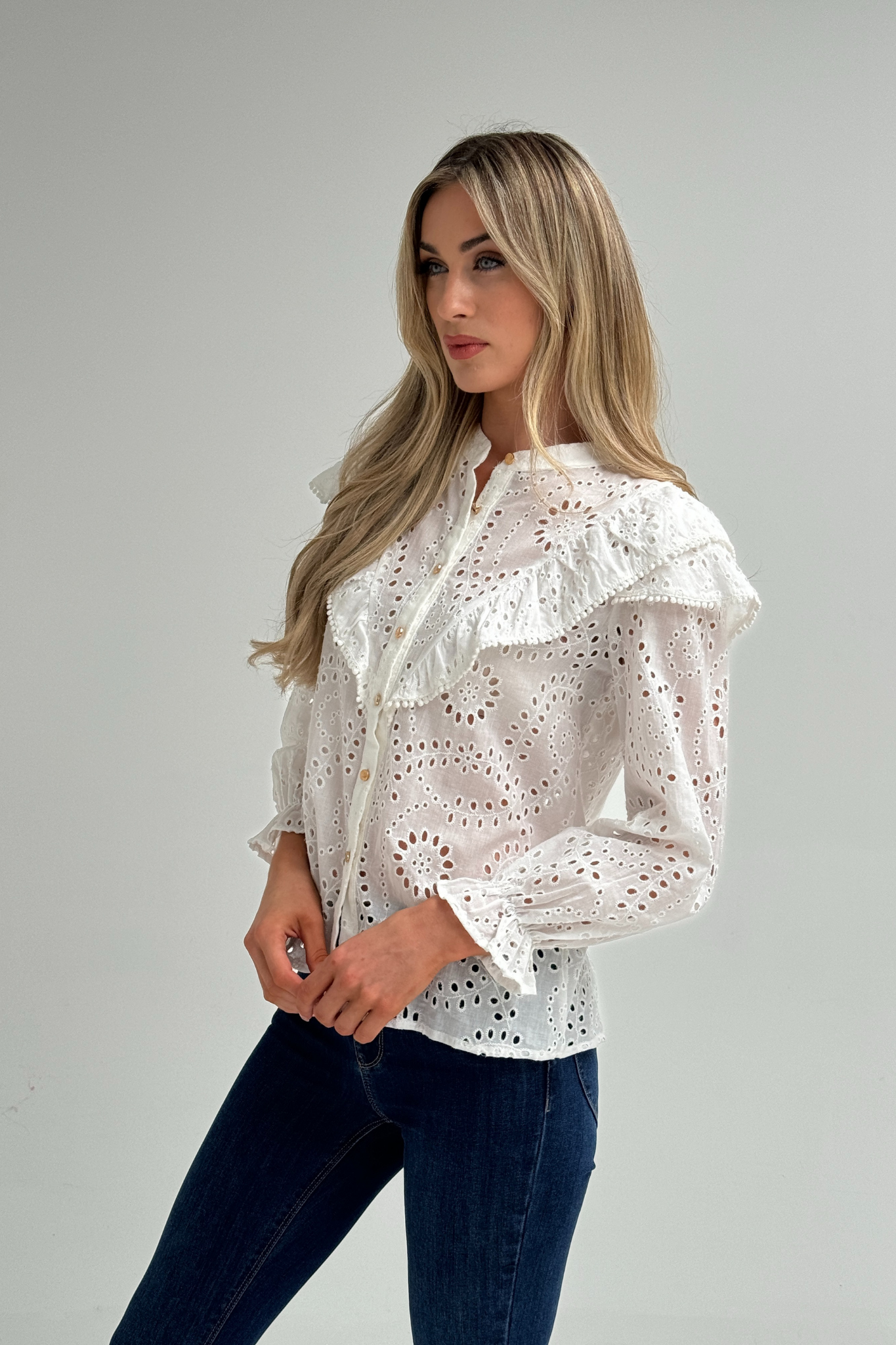 Ally Embroidered Blouse In White