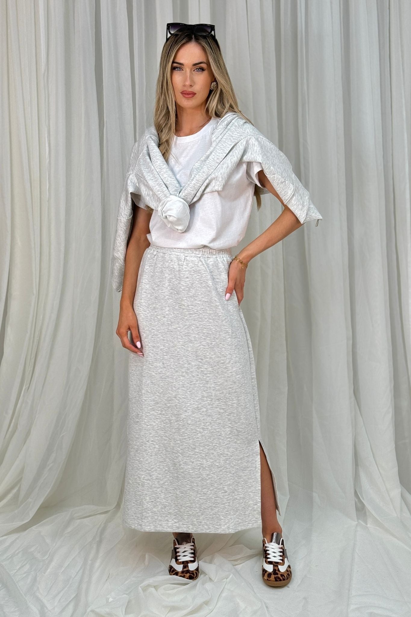 Jane Jersey Maxi Skirt In Light Grey