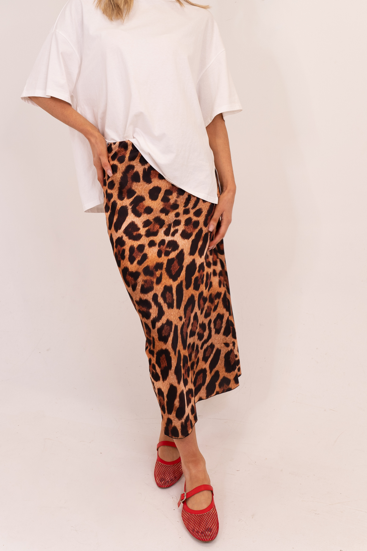 Leah Midi Skirt In Leopard Print