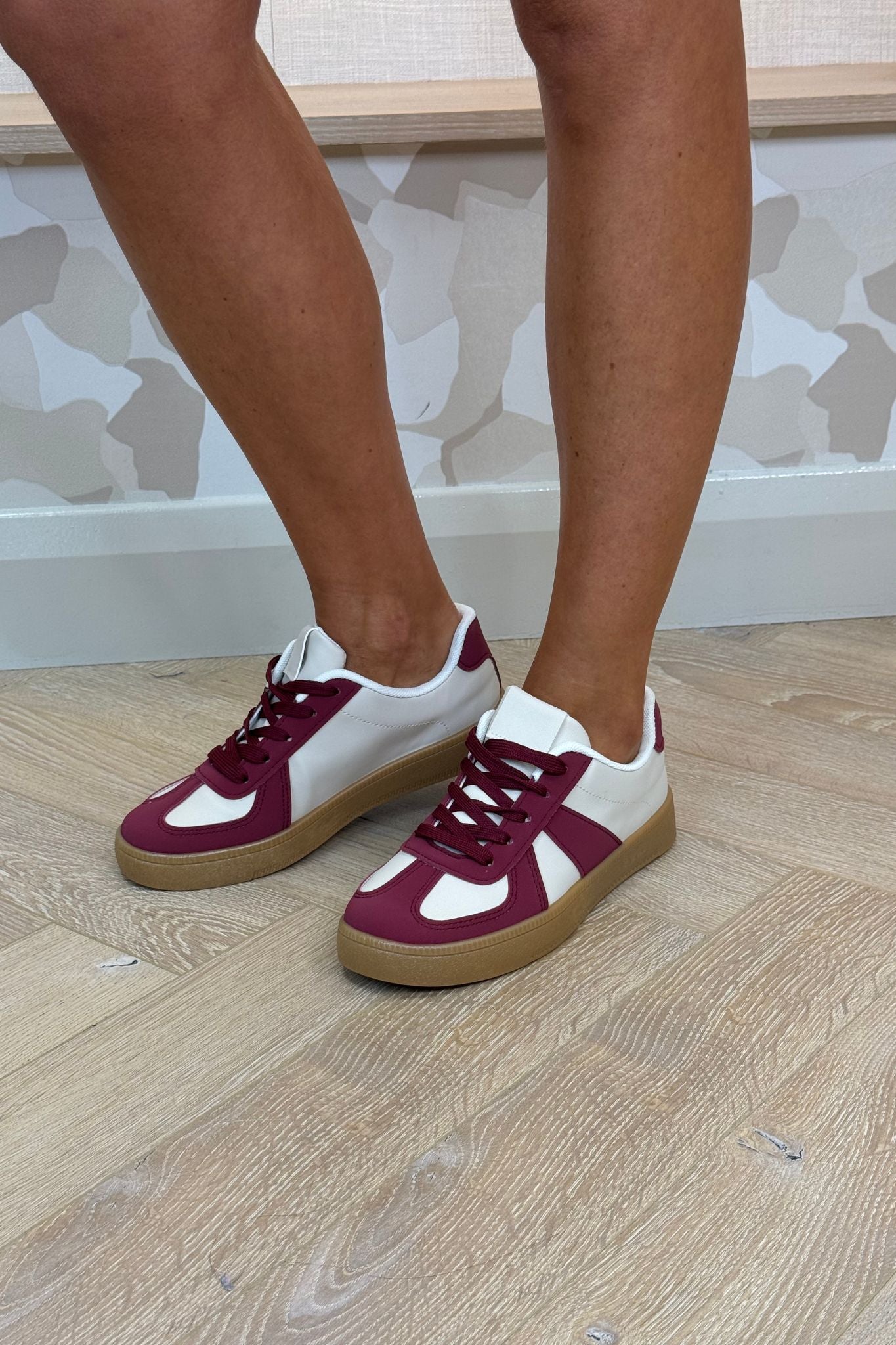 Sadie Faux Suede Mix Trainer In Wine Red