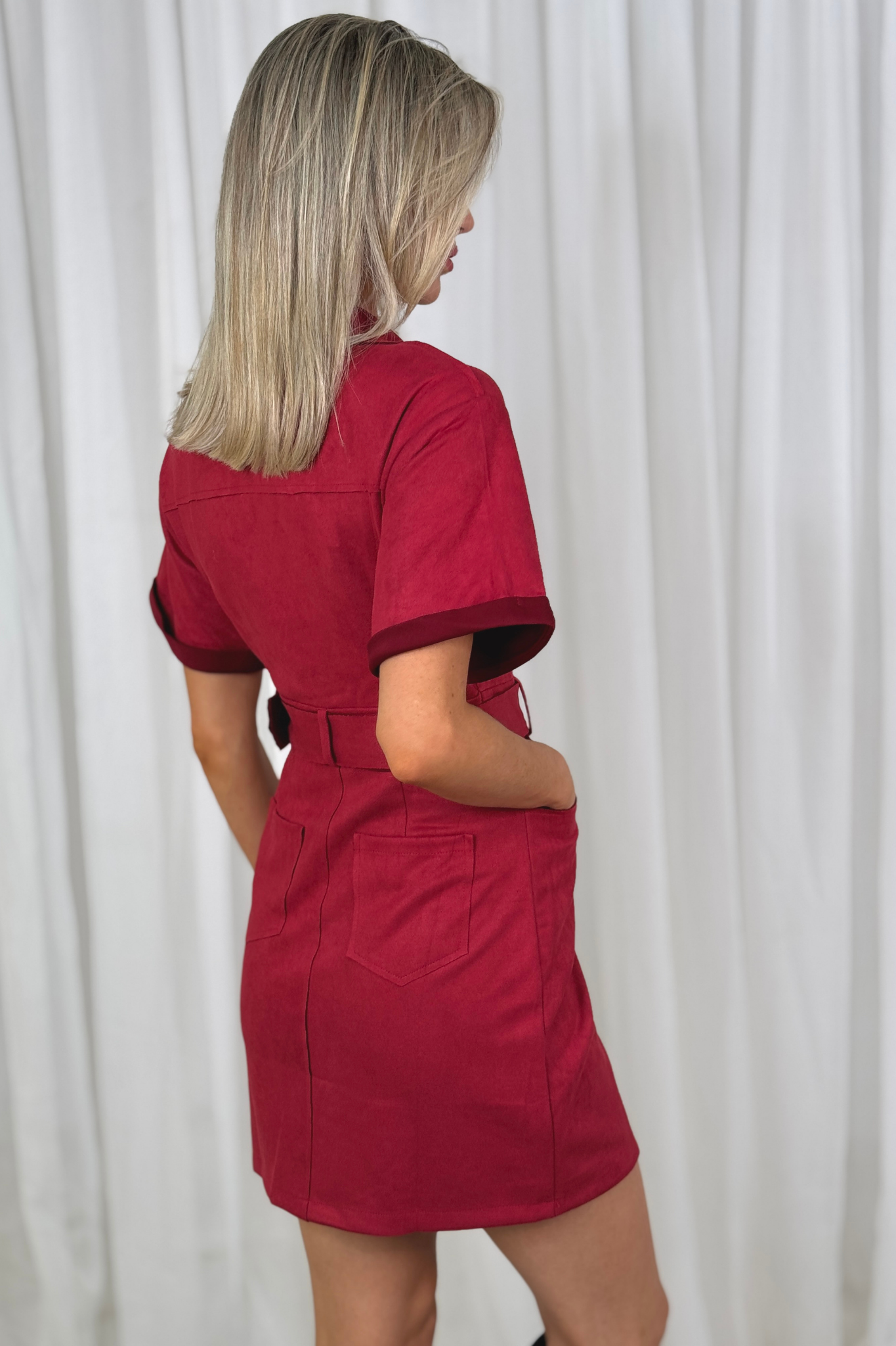 Polly Faux Suede Dress In Red