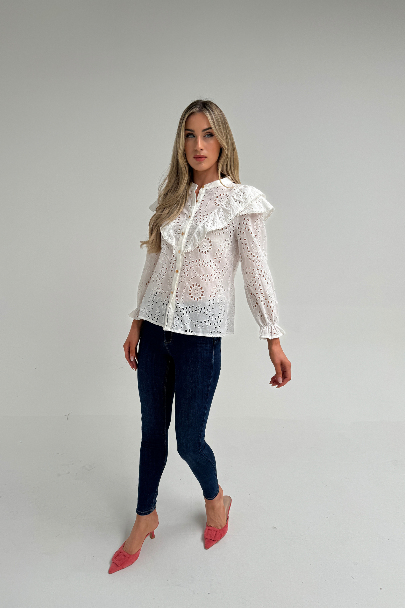 Ally Embroidered Blouse In White