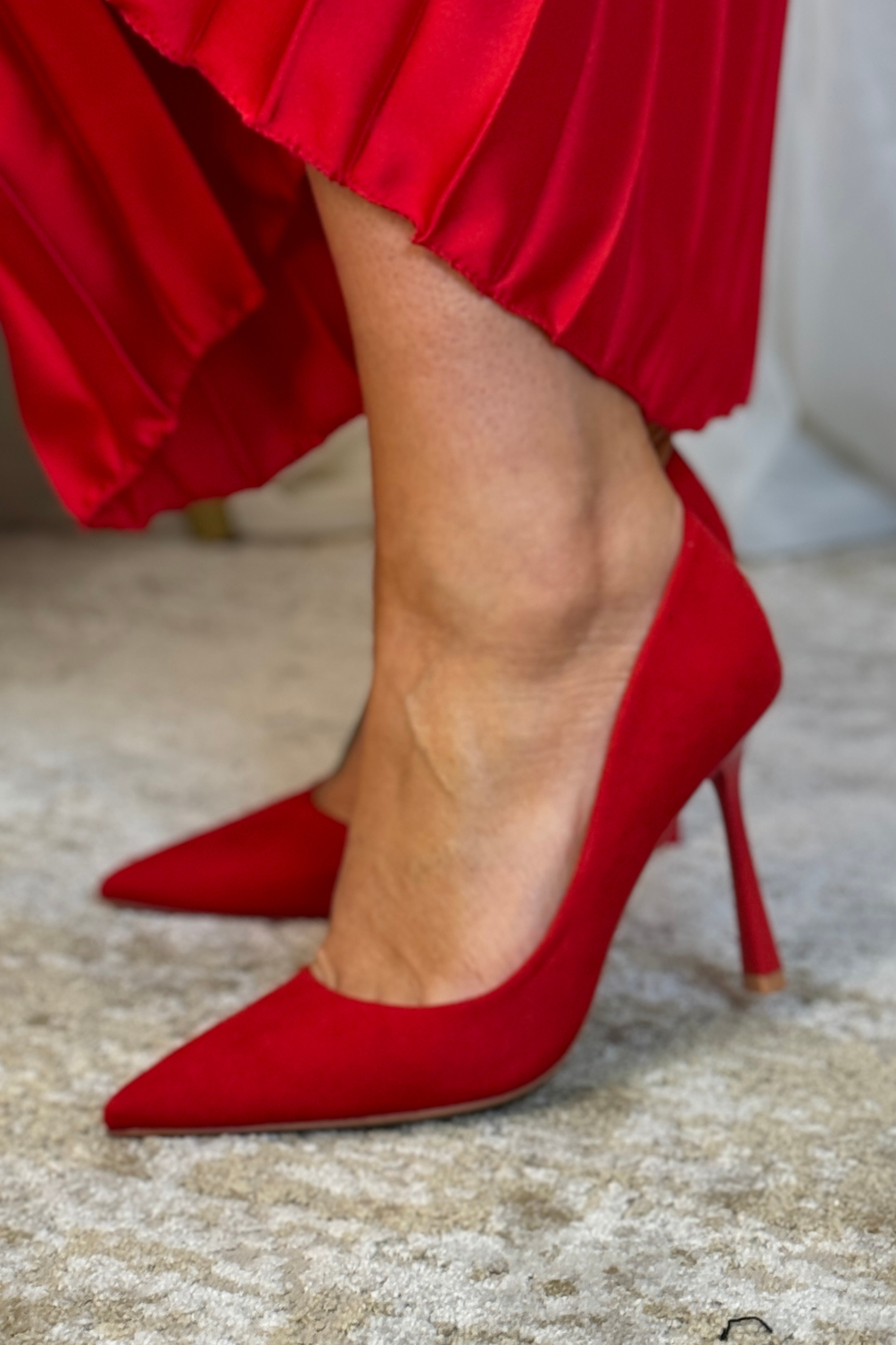 Izzy Faux Suede Heel In Red