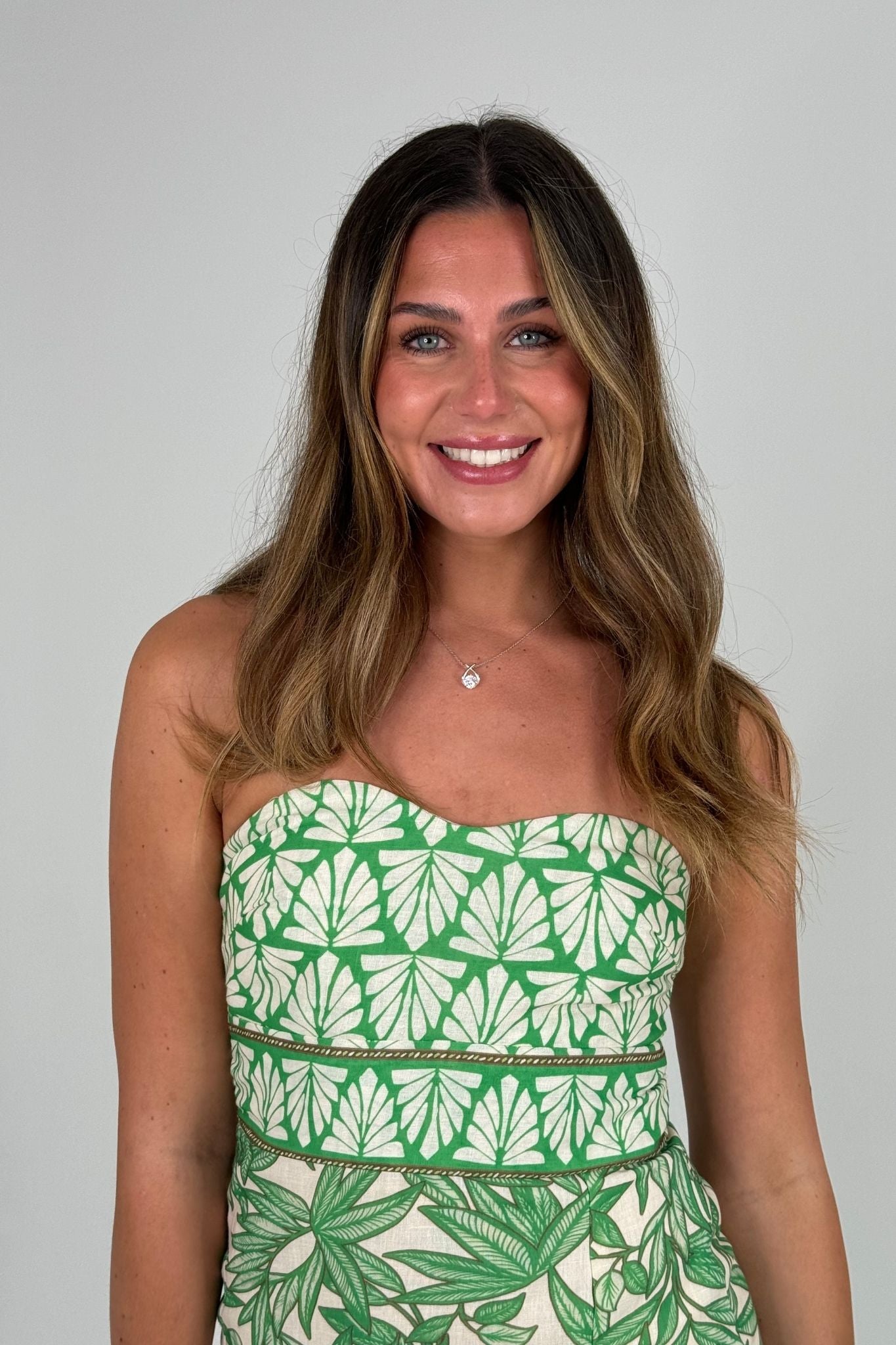 Caitlyn Strapless Dress In Green Print