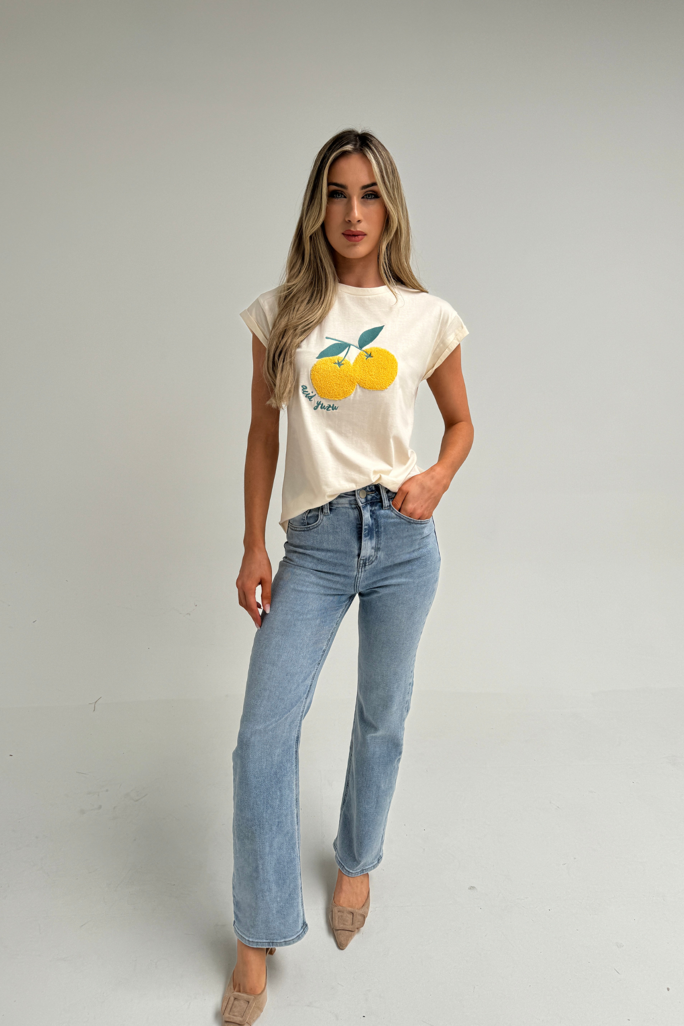 Frankie Textured Fruit T-Shirt In Cream