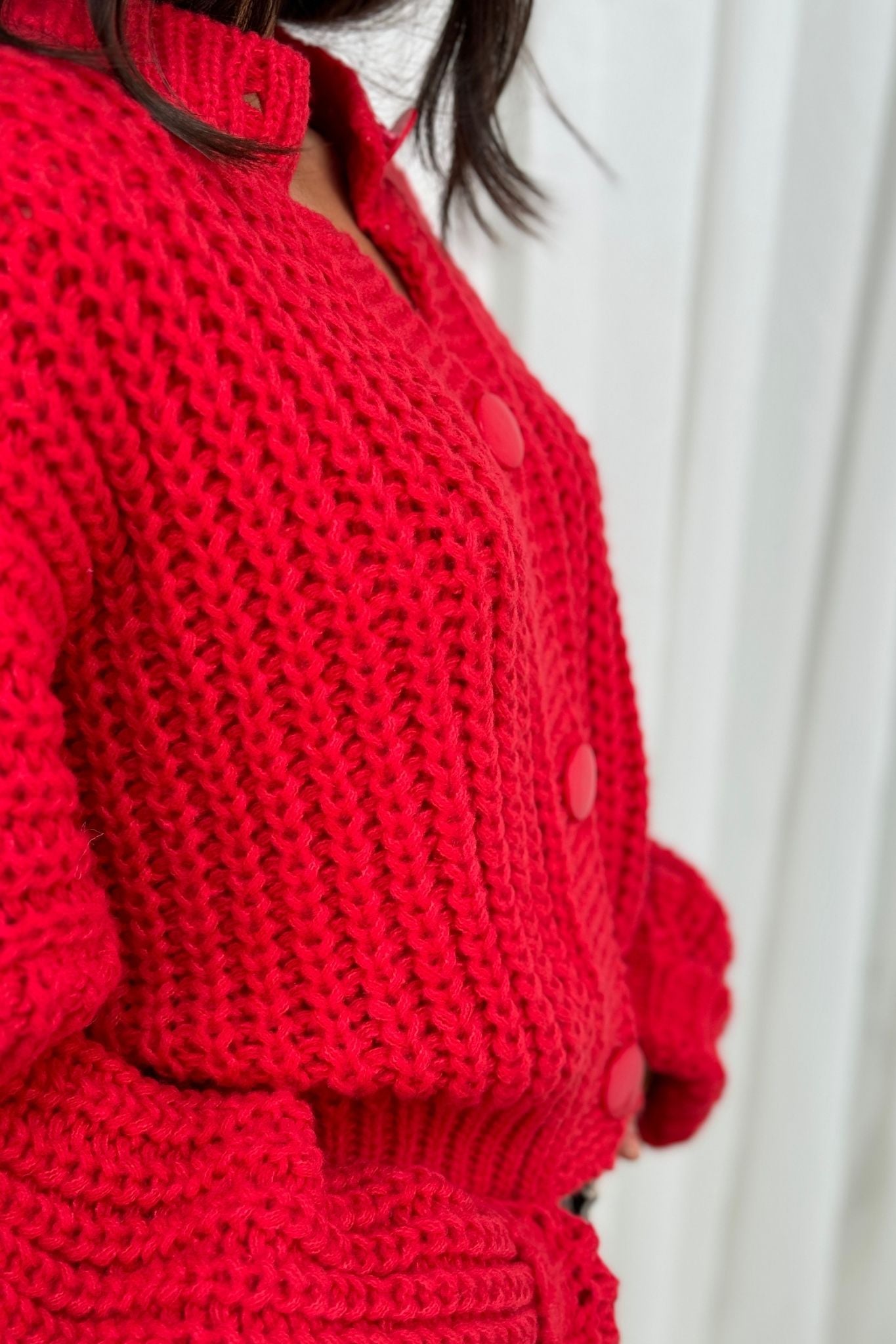 Lila Chunky Knit Cardigan In Red