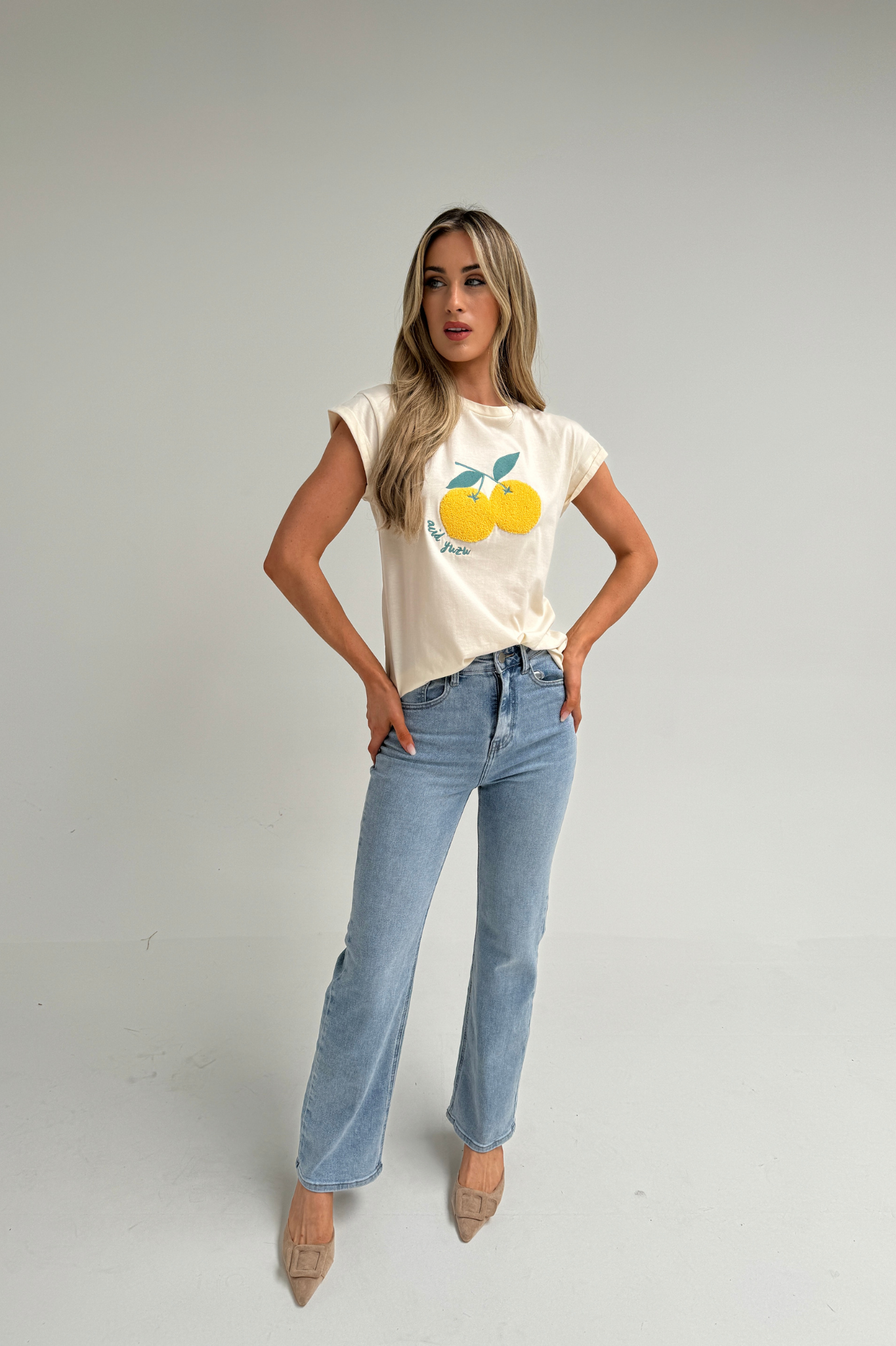 Frankie Textured Fruit T-Shirt In Cream