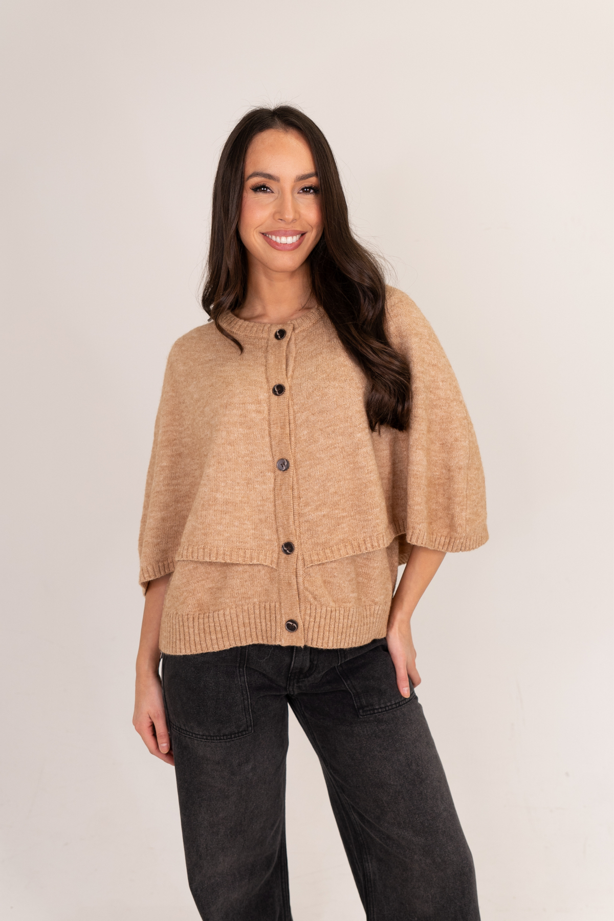 Elsa Cape Style Cardigan In Camel