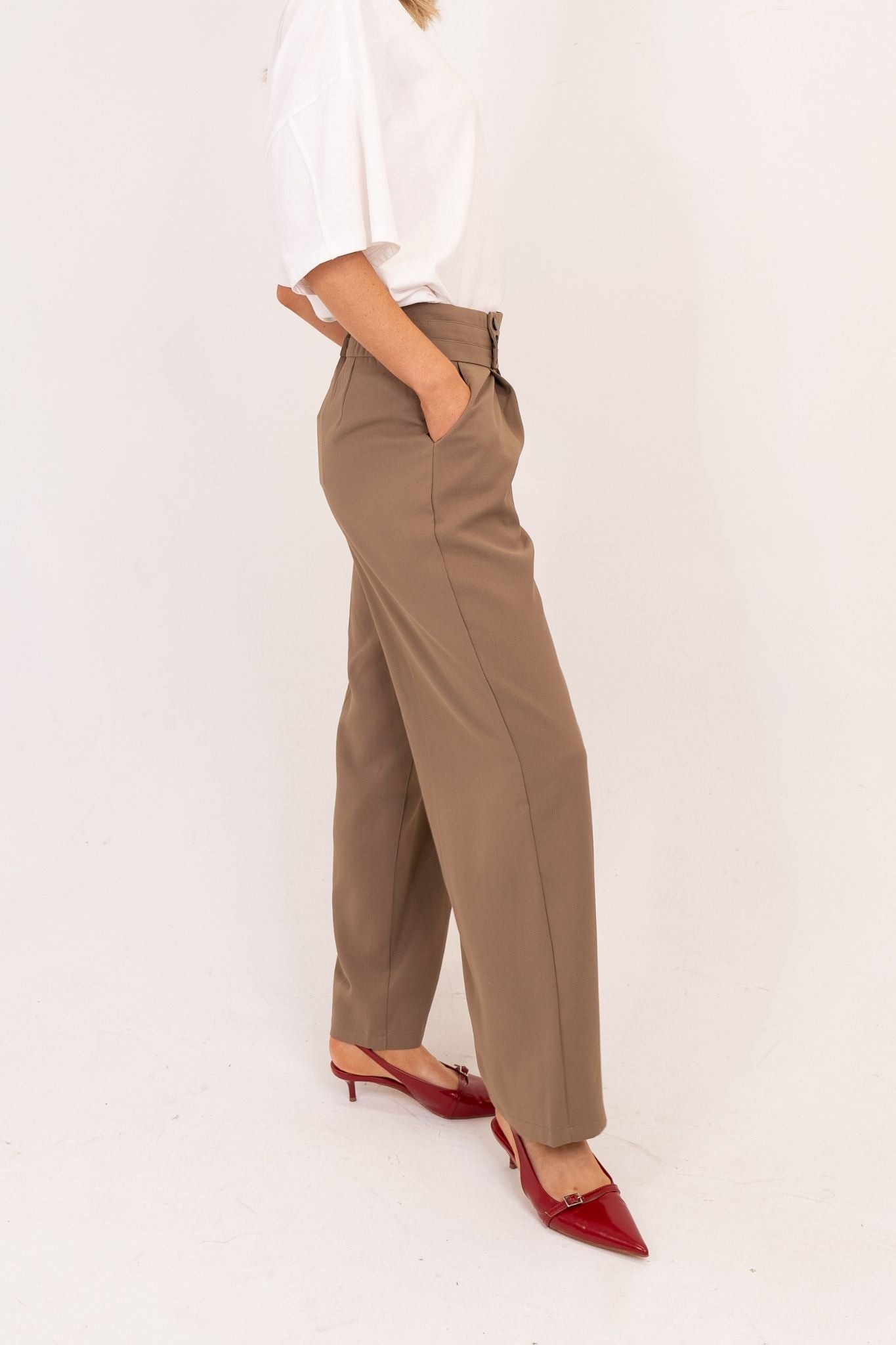 Willow Button Waist Trousers In Taupe