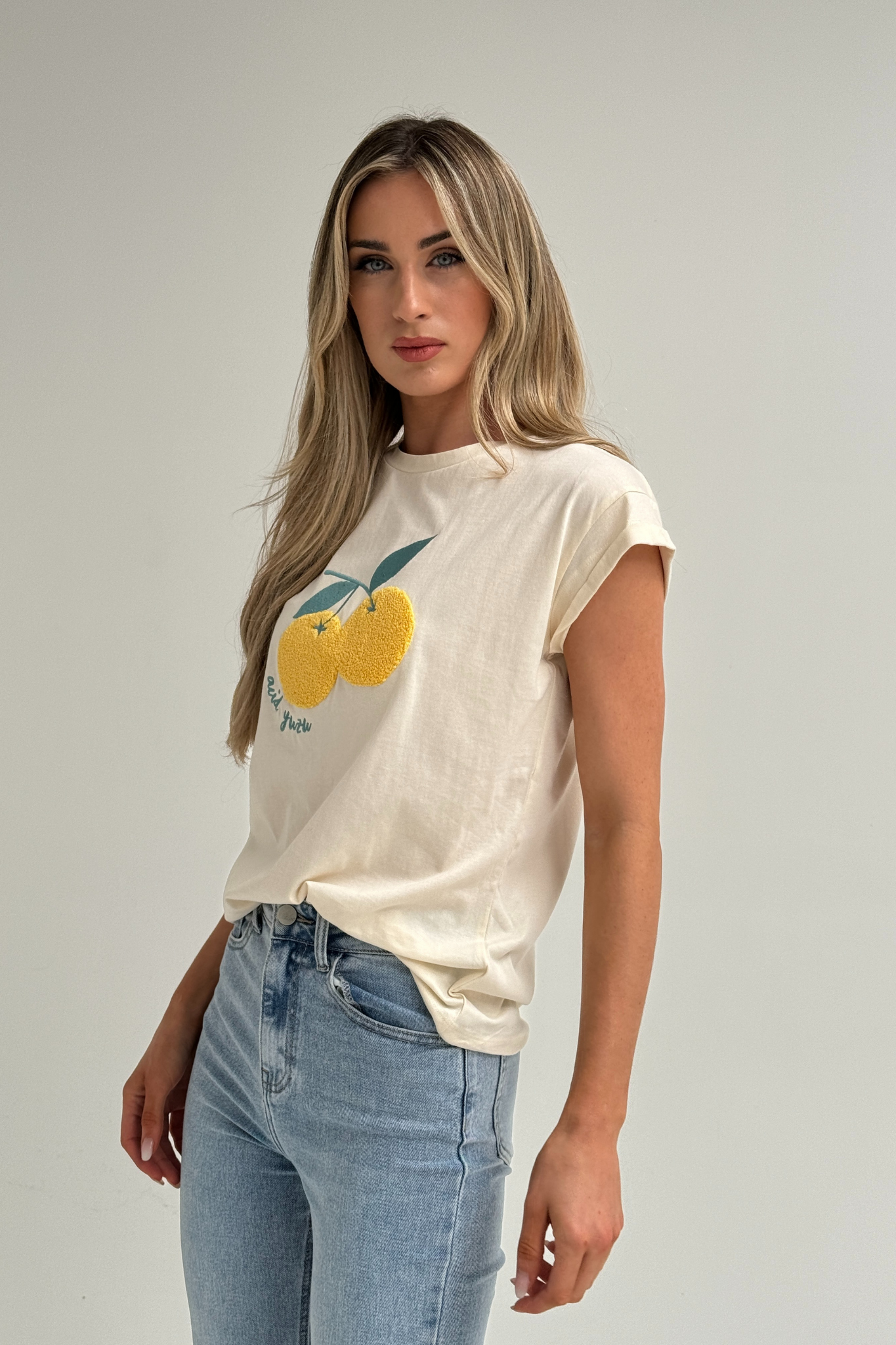 Frankie Textured Fruit T-Shirt In Cream