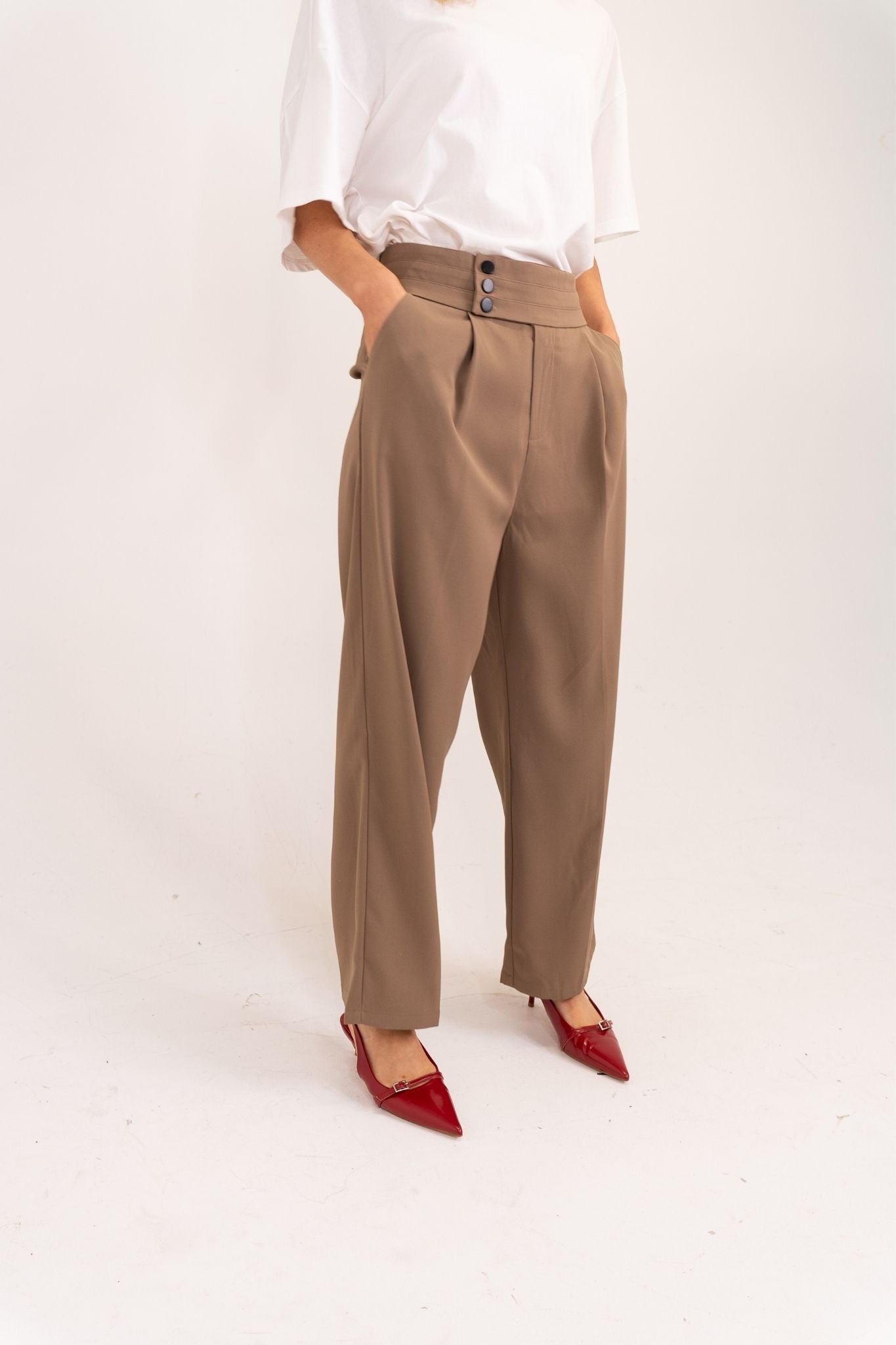 Willow Button Waist Trousers In Taupe