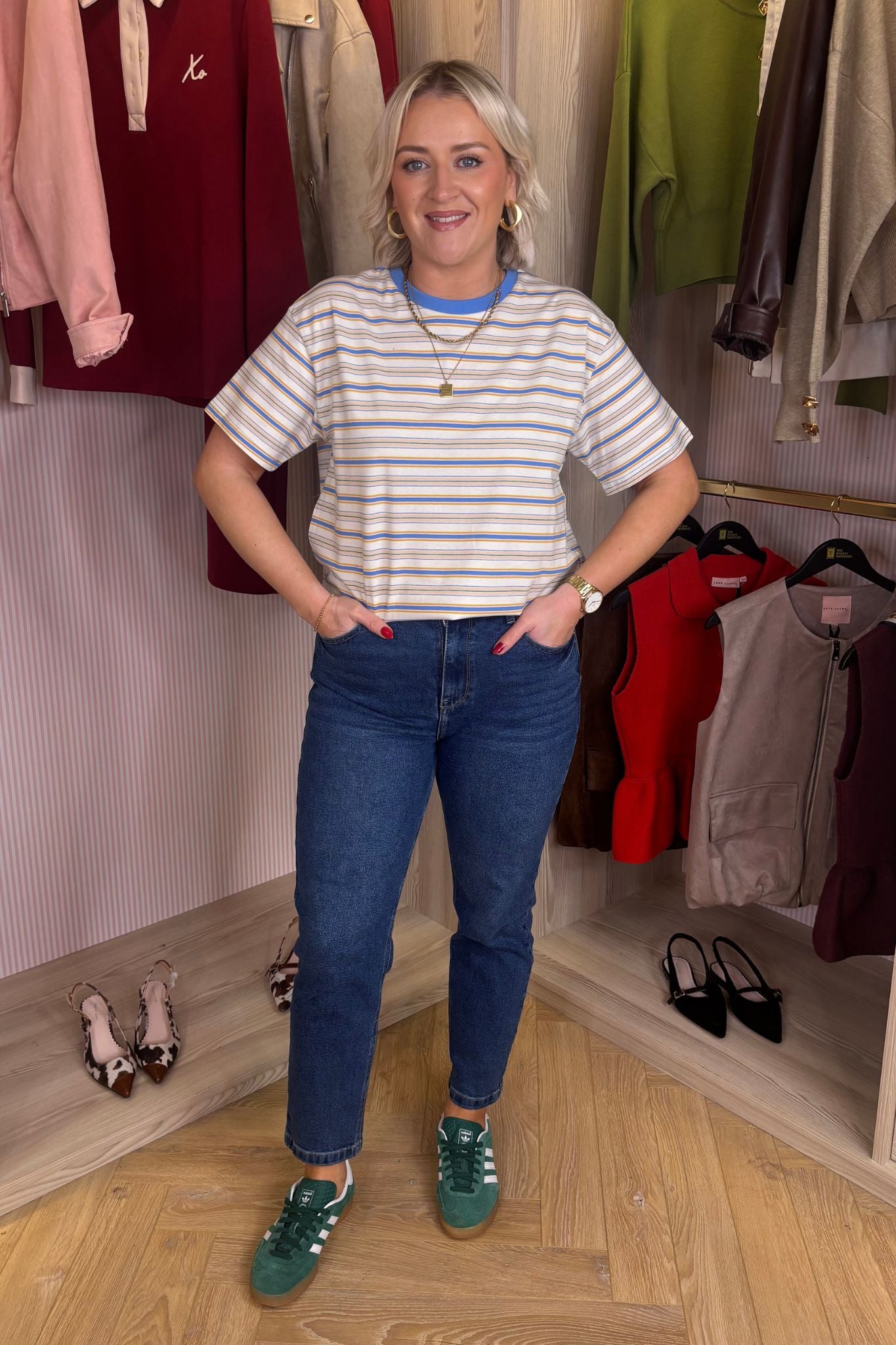 Daisy Stripe T-Shirt In Blue Mix