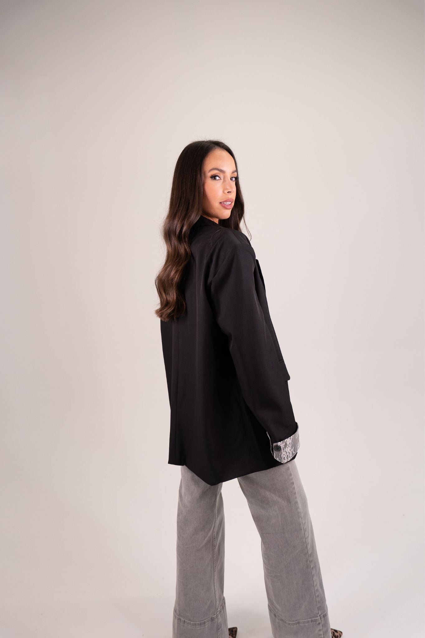 Willow Lace Cuff Blazer In Black