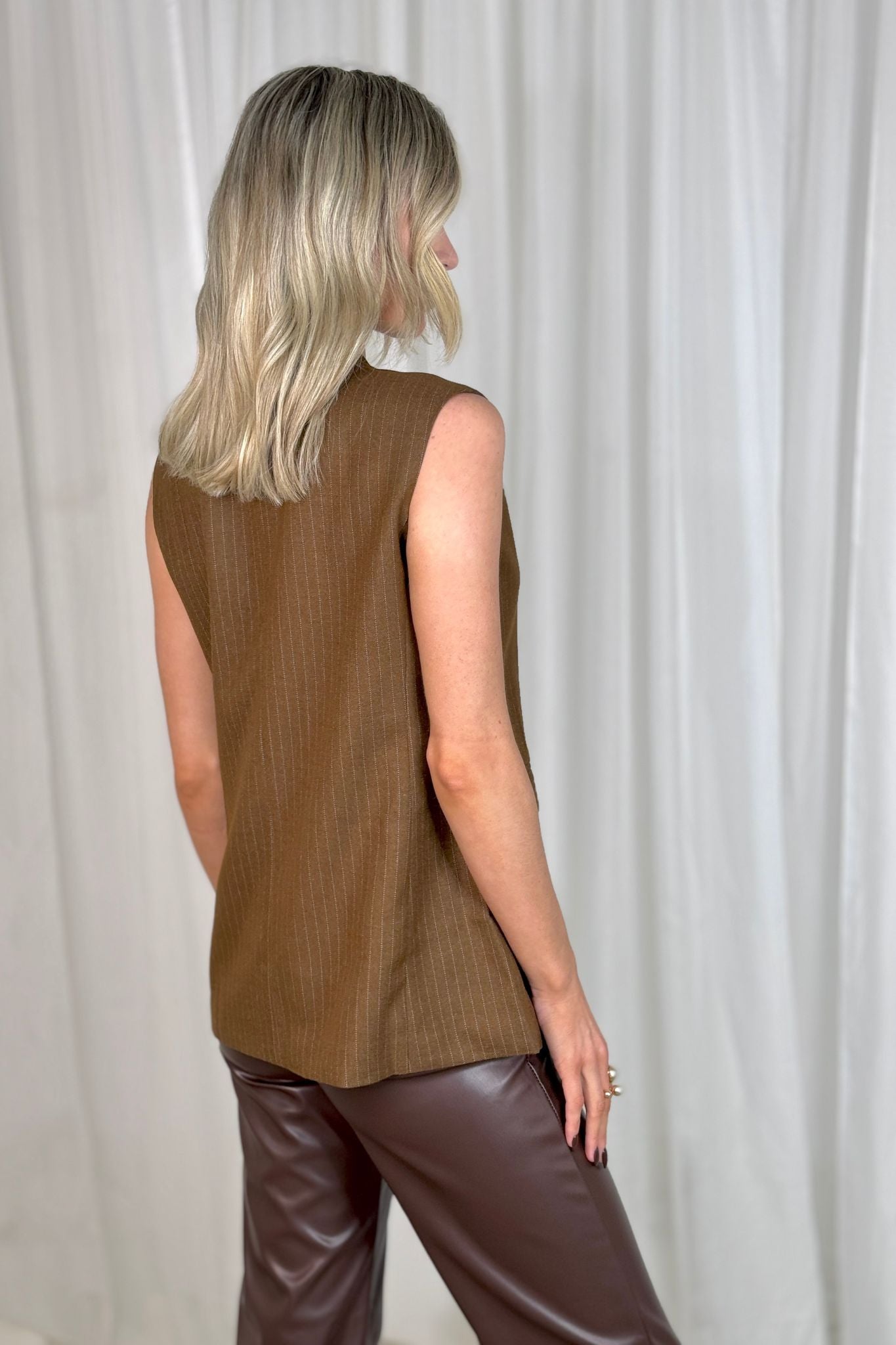 Iris Pinstripe Waistcoat In Chocolate