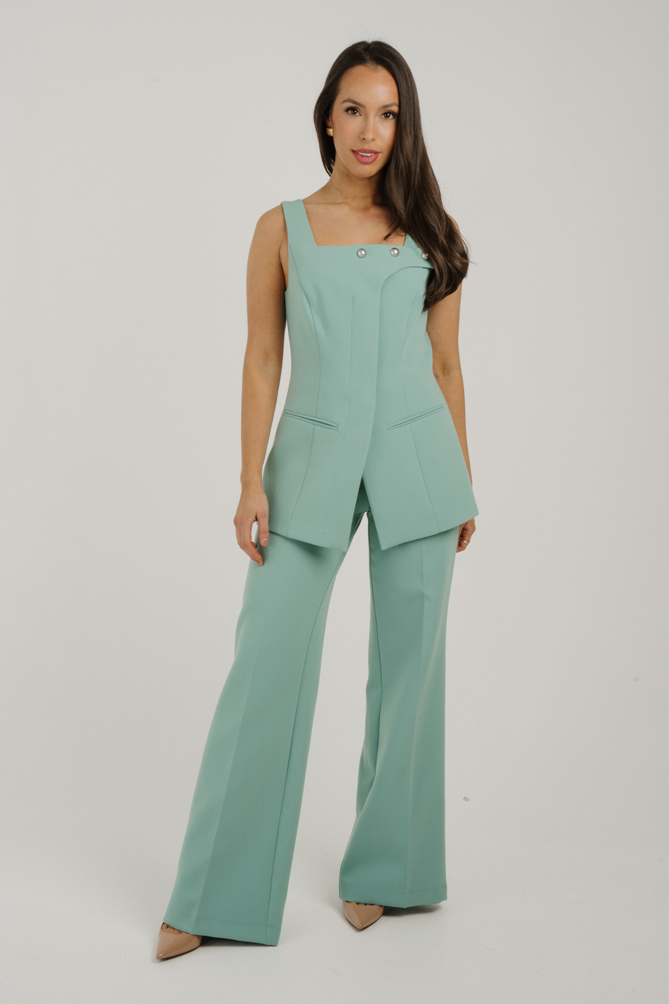 Kayla Asymmetric Waistcoat In Sage