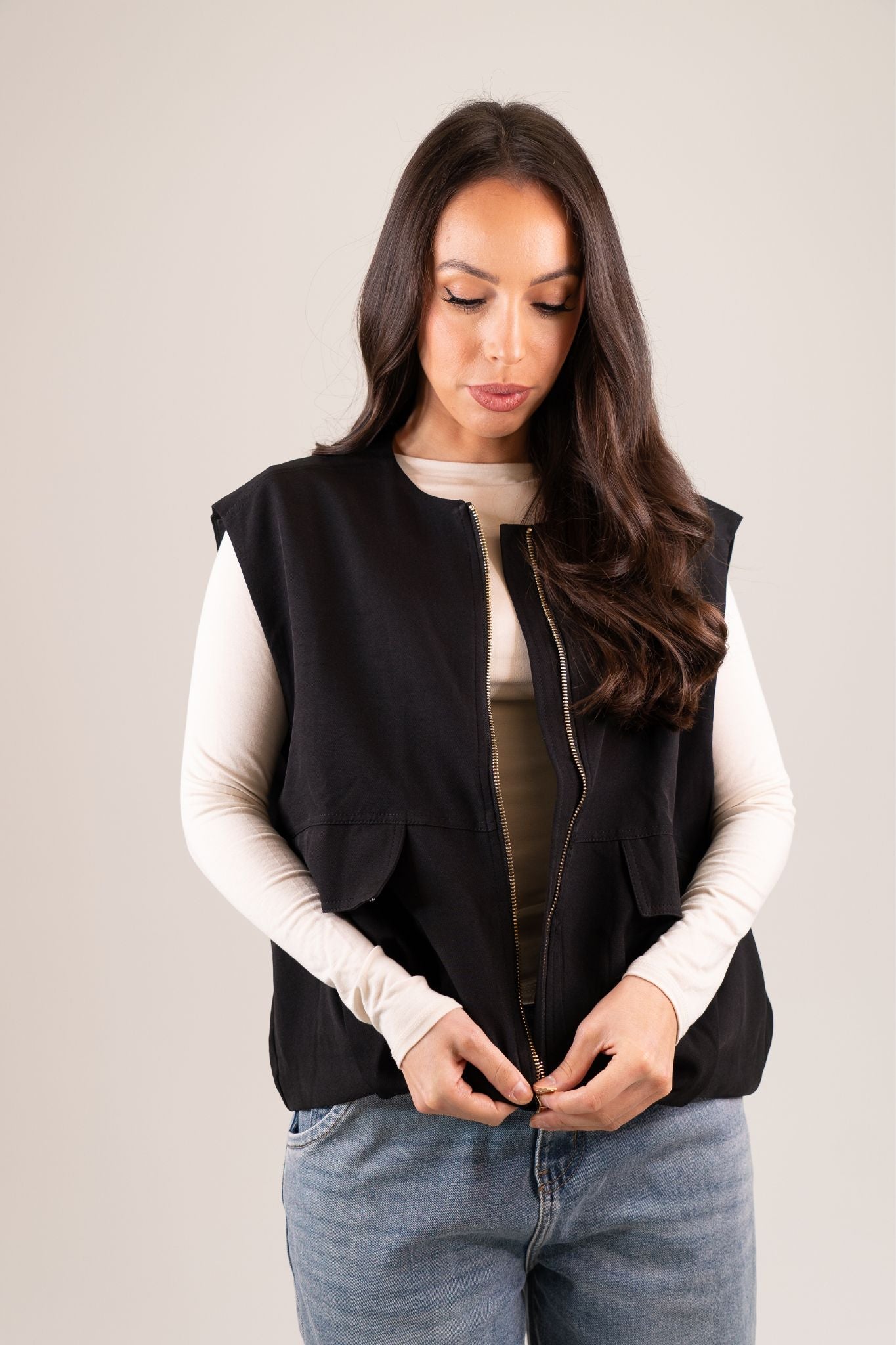 Taylor Zip Front Gilet In Black