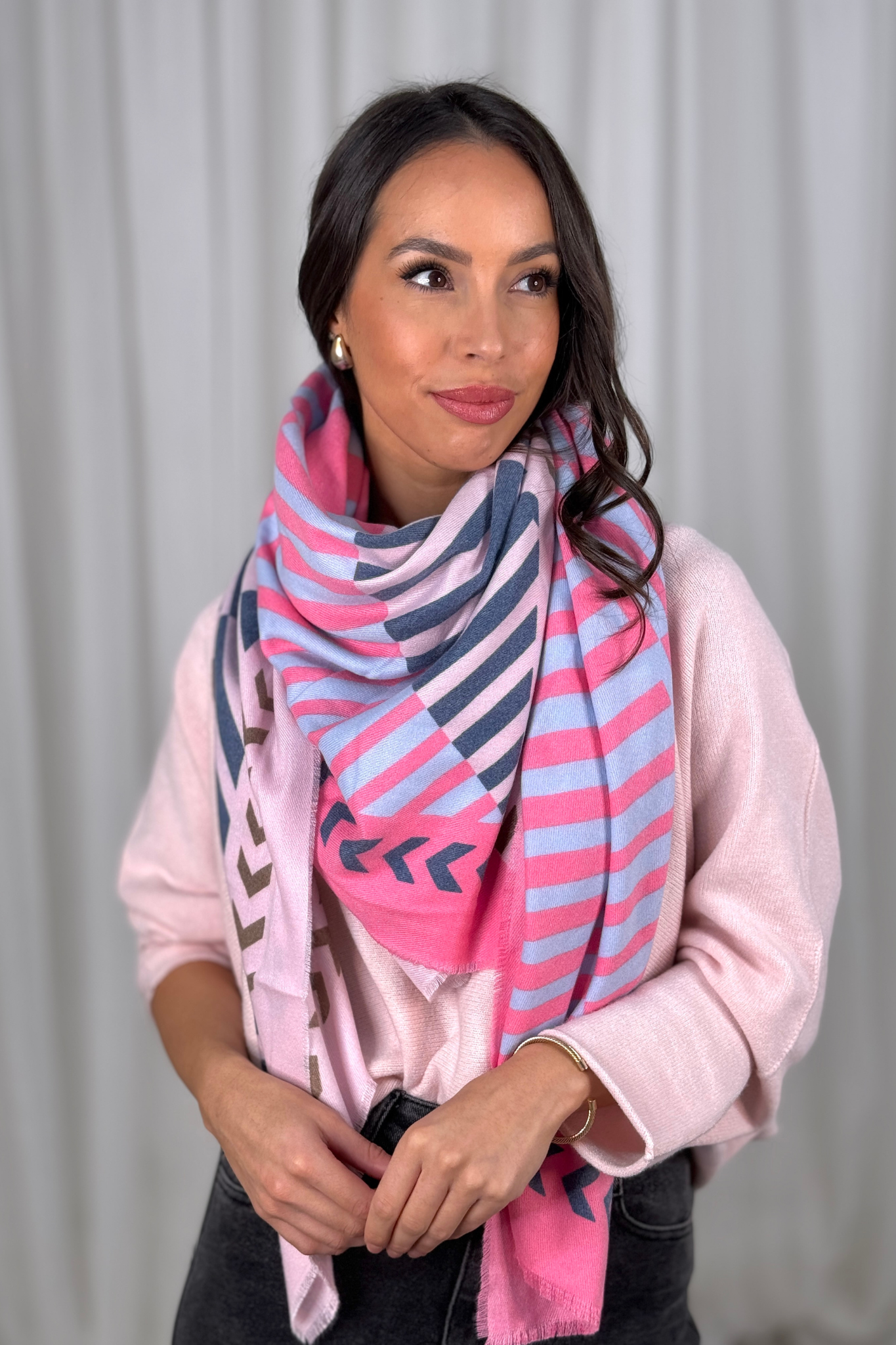 Carly Geometric Print Scarf In Pink Mix