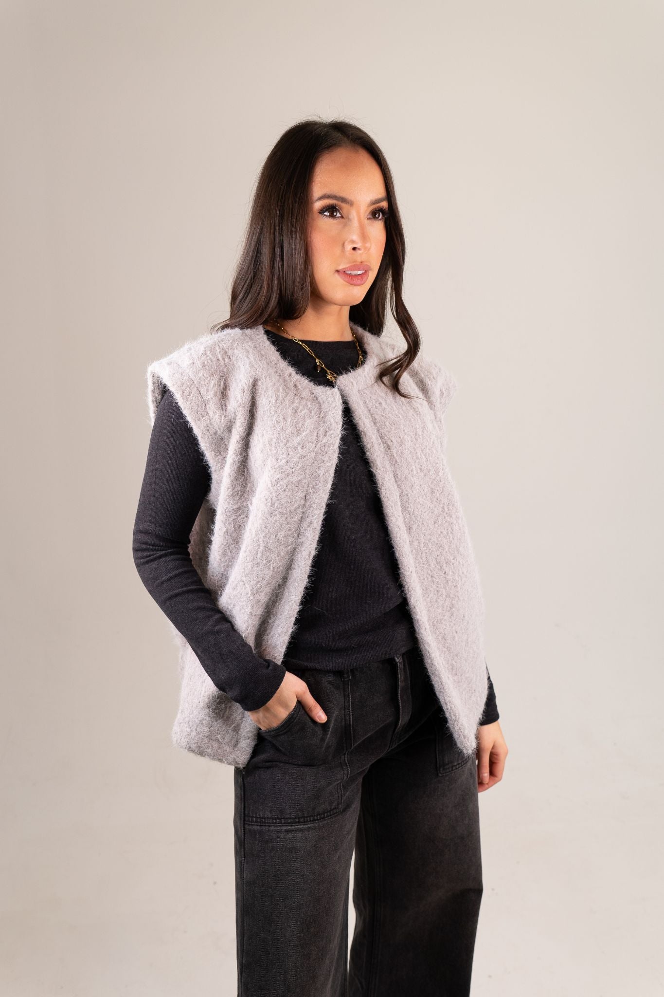 Kendra Textured Waistcoat In Grey