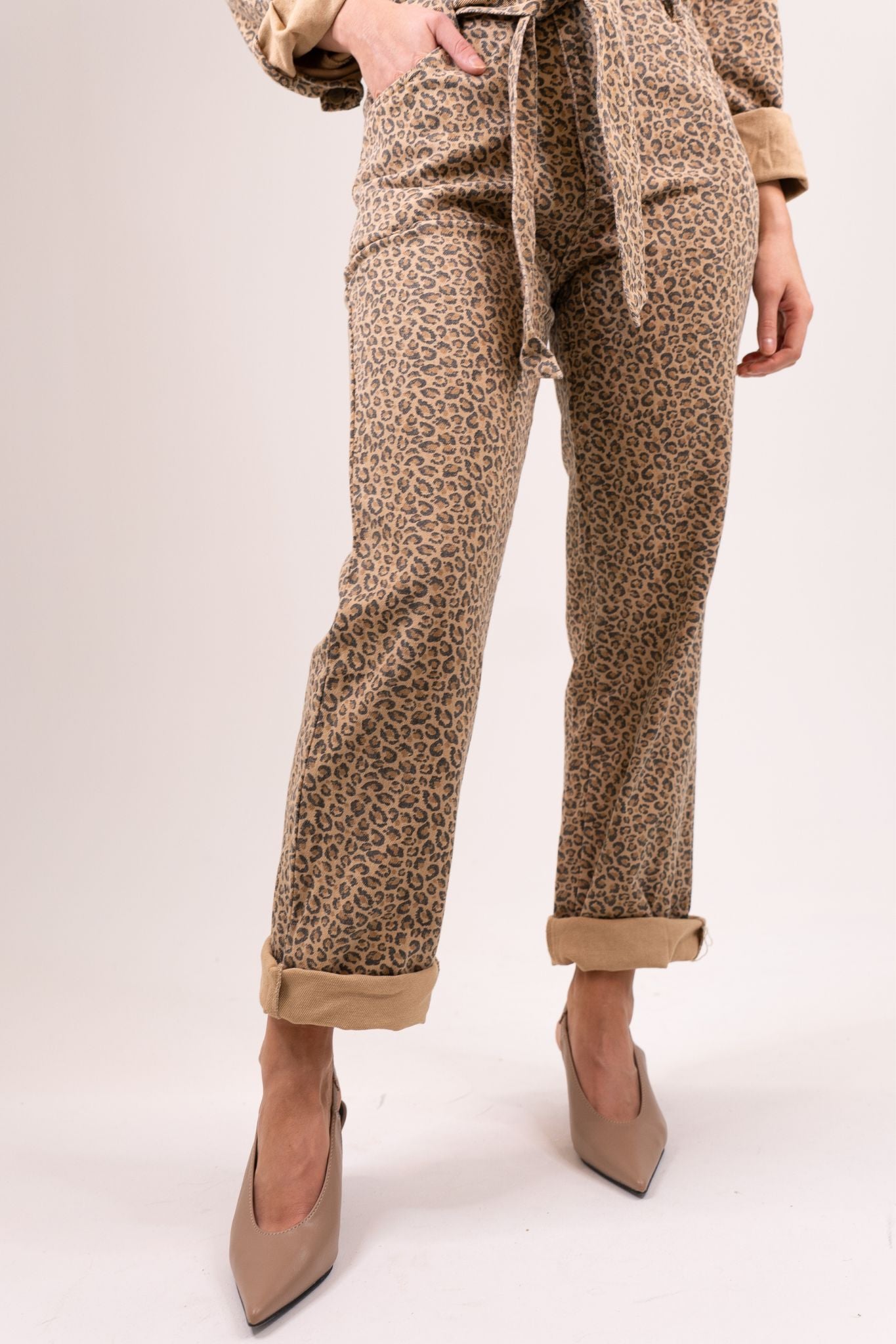 Cora Tie Waist Jumpsuit In Leopard