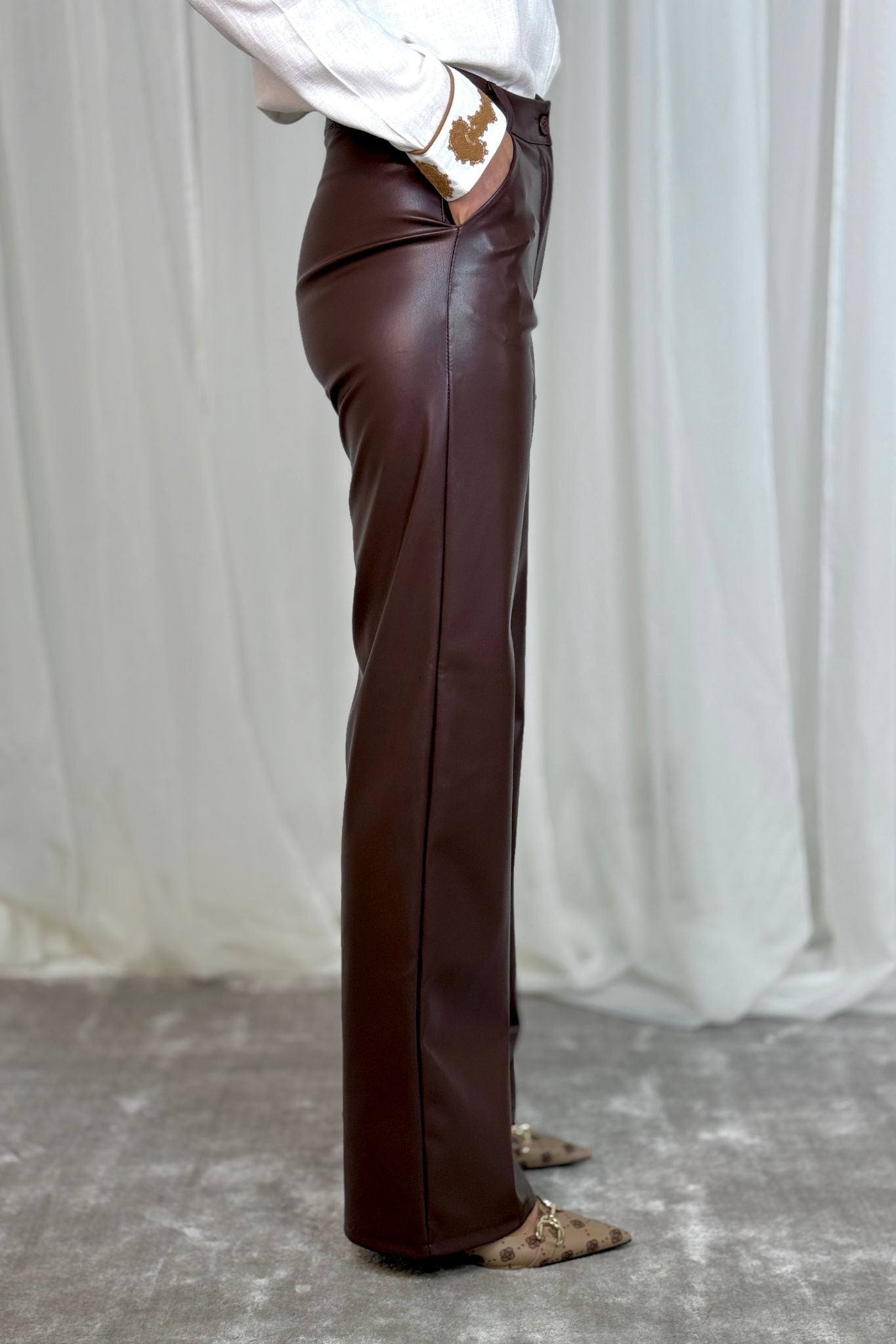 Erica Faux Leather Trousers In Chocolate