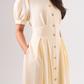 Eva Pleated Shirt Dress In Cream