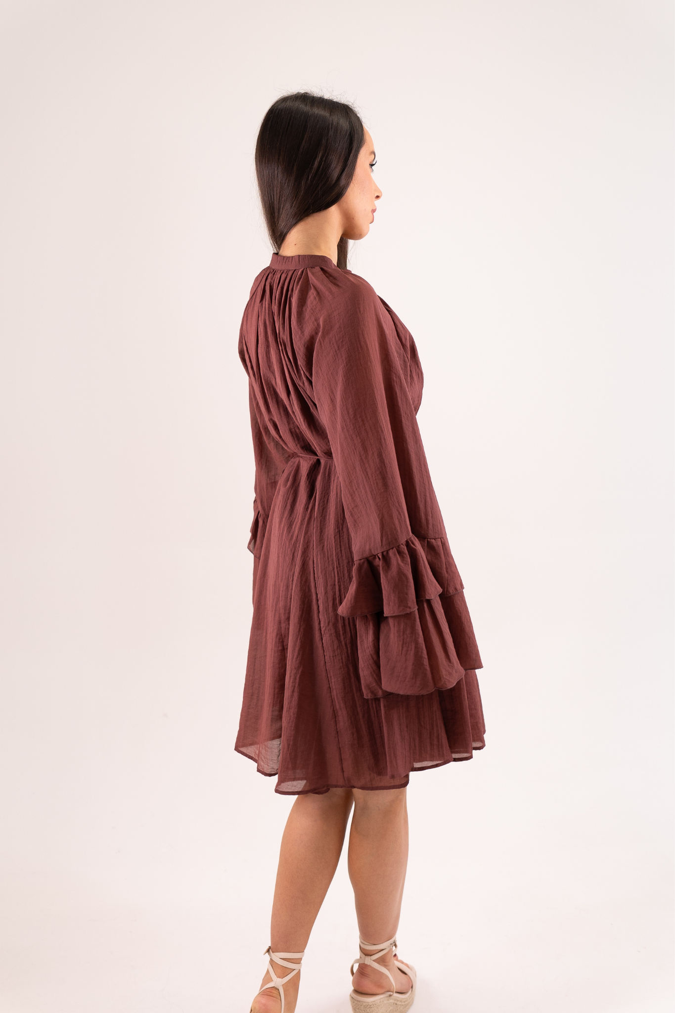 Elsa Ruffle Sleeve Dress In Rust