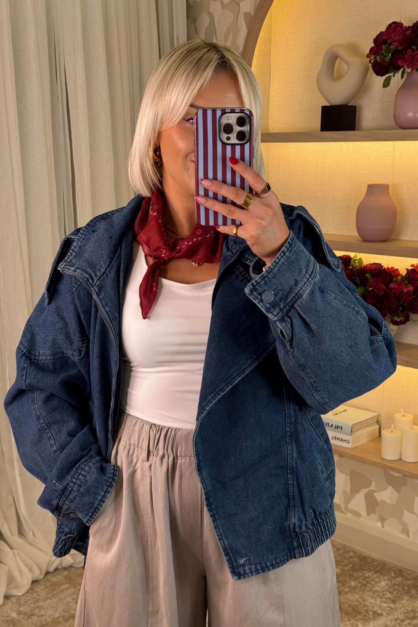 Taylor Denim Bomber Jacket In Mid Wash