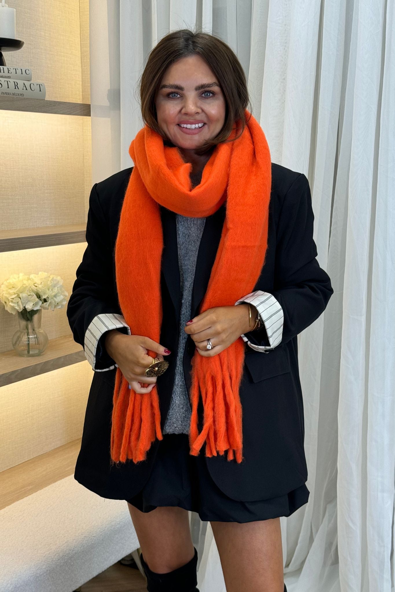 Frankie Tassel Scarf In Orange