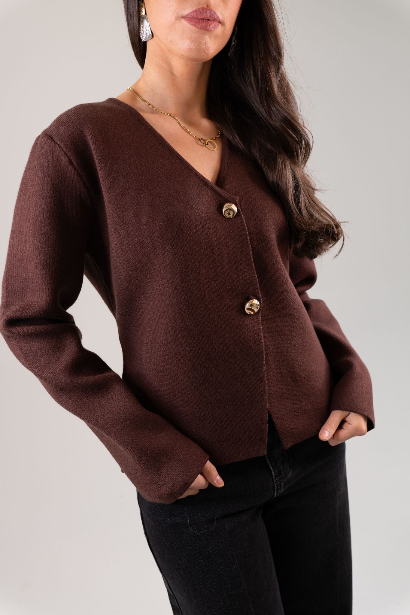 Kendra Asymmetric Cardigan In Chocolate